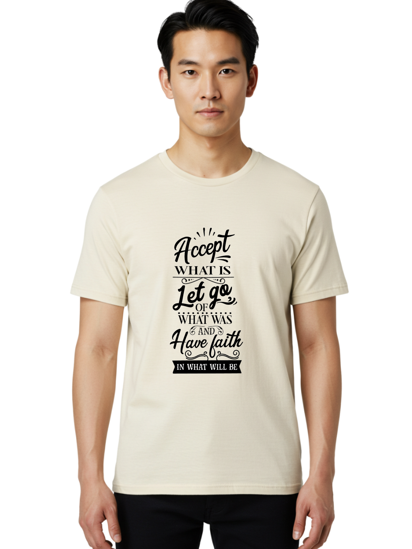 Accept-What-Is Men'S Graphic Tee, 100% Cotton, Comfortable Casual Summer Wear, Machine Washable, Inspirational Quote, Motivational Words, Positive Affirmation, Let Go And Have Faith, Self-Empowerment, Inner Strength, Personal Growth, Accept, Aac450 10