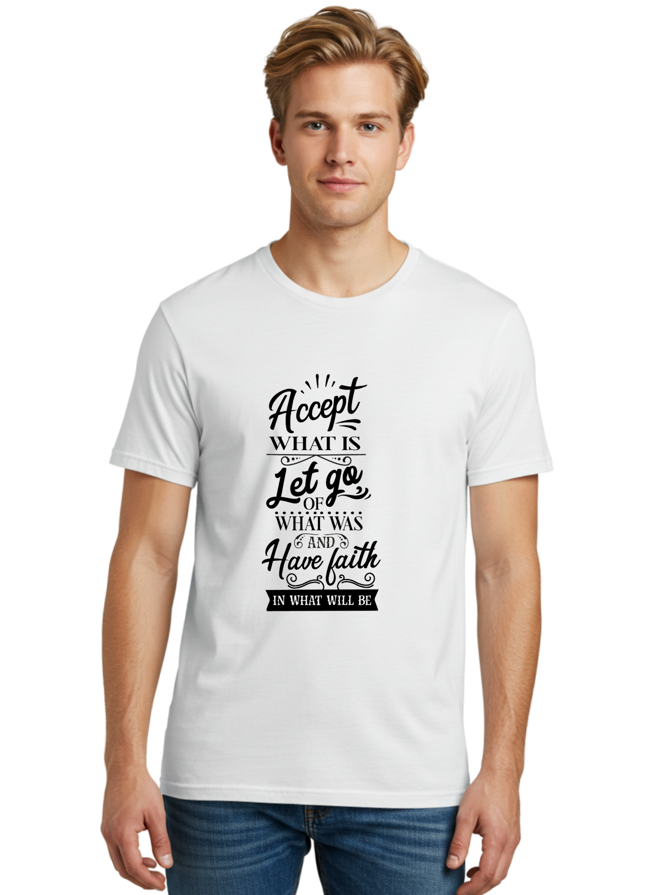 Accept-What-Is Men'S Graphic Tee, 100% Cotton, Comfortable Casual Summer Wear, Machine Washable, Inspirational Quote, Motivational Words, Positive Affirmation, Let Go And Have Faith, Self-Empowerment, Inner Strength, Personal Growth, Accept, Aac450 8