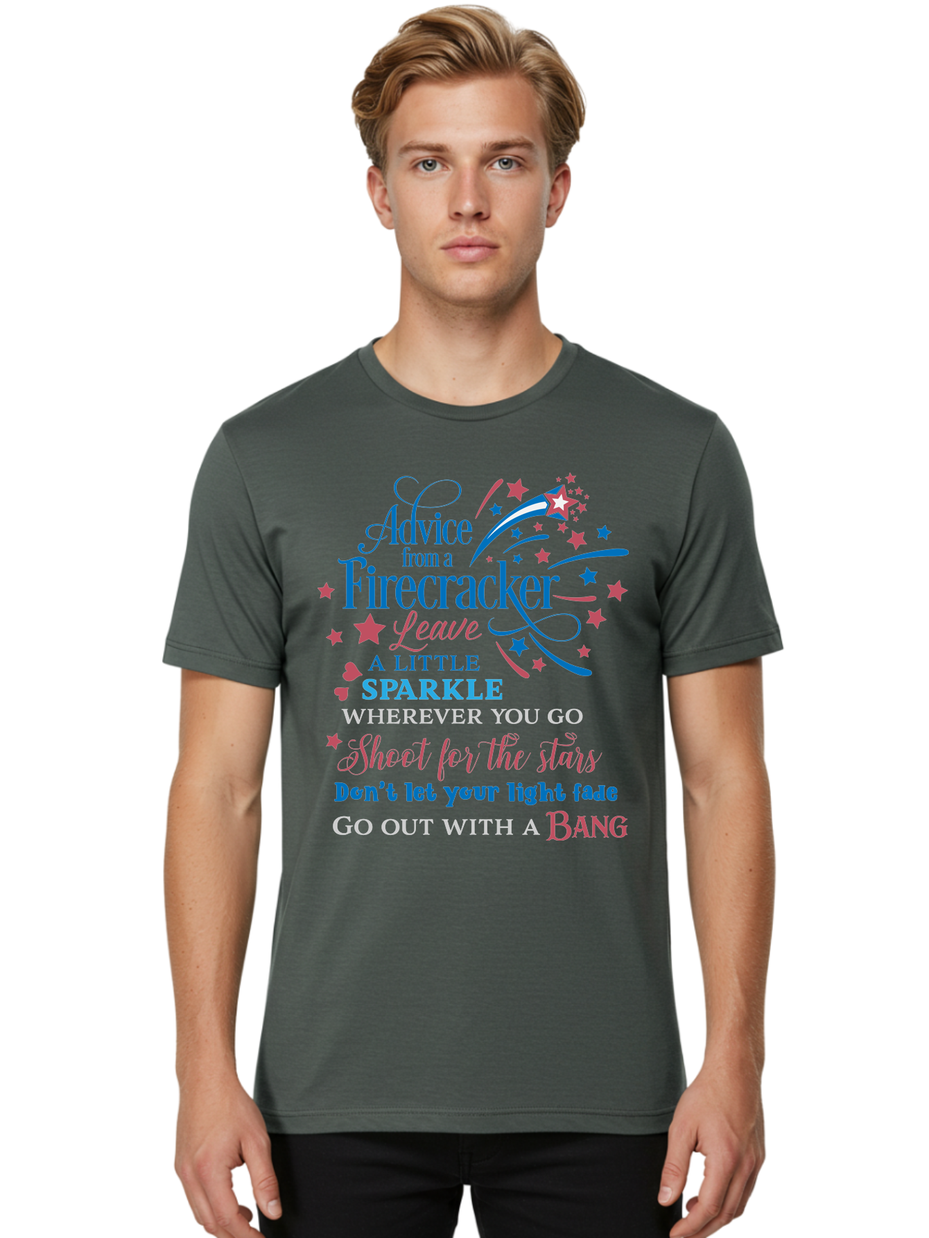 Advice-From-Firecracker Men'S Graphic Tee, 100% Cotton, Comfortable Casual Summer Wear, Machine Washable, Inspirational Quotes, Motivational Words, Positive Affirmations, Sparkle, Firecracker Advice, Life Guidance, Motivational Phrases, Aac452 16