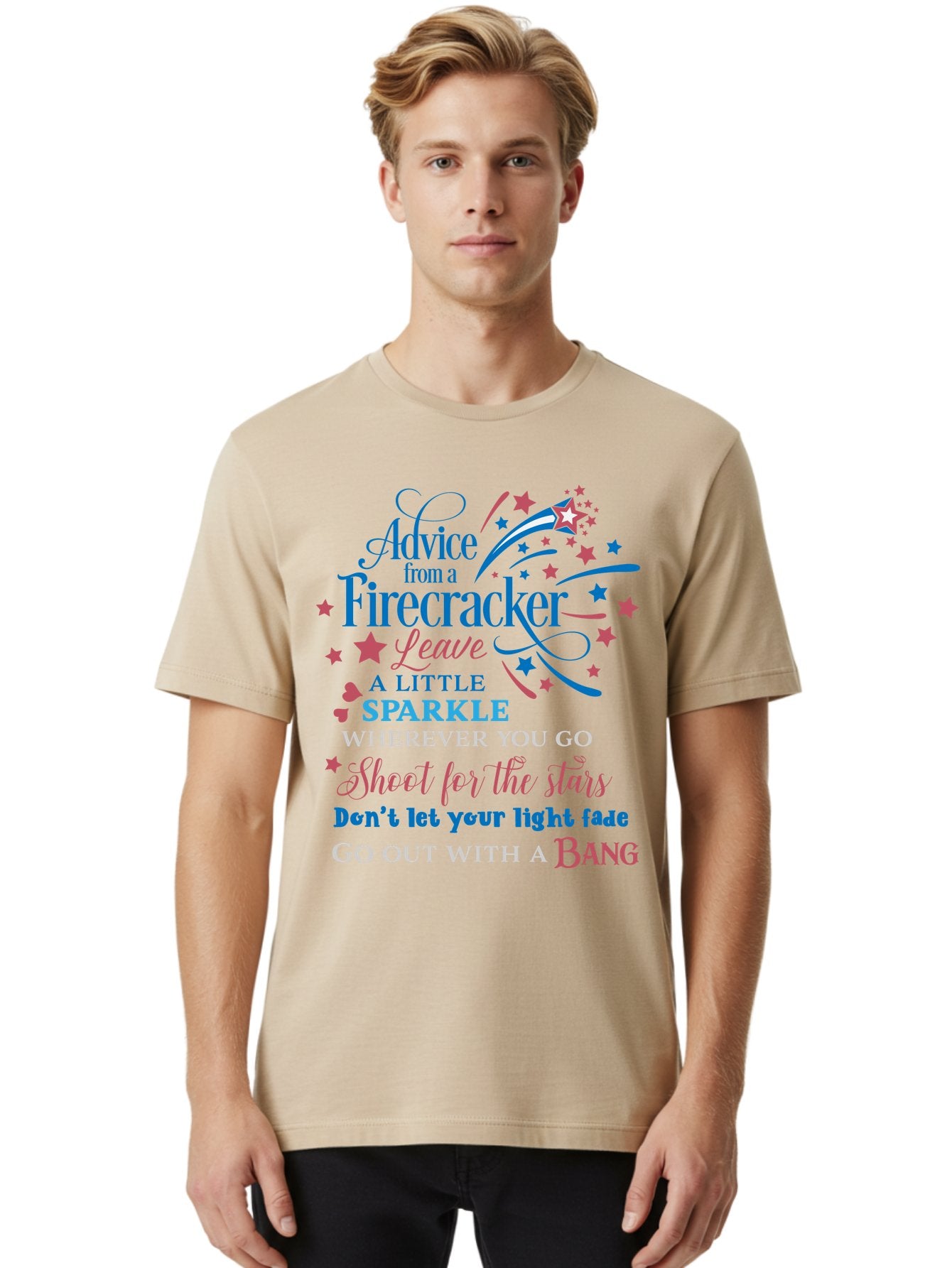 Advice-From-Firecracker Men'S Graphic Tee, 100% Cotton, Comfortable Casual Summer Wear, Machine Washable, Inspirational Quotes, Motivational Words, Positive Affirmations, Sparkle, Firecracker Advice, Life Guidance, Motivational Phrases, Aac452 28