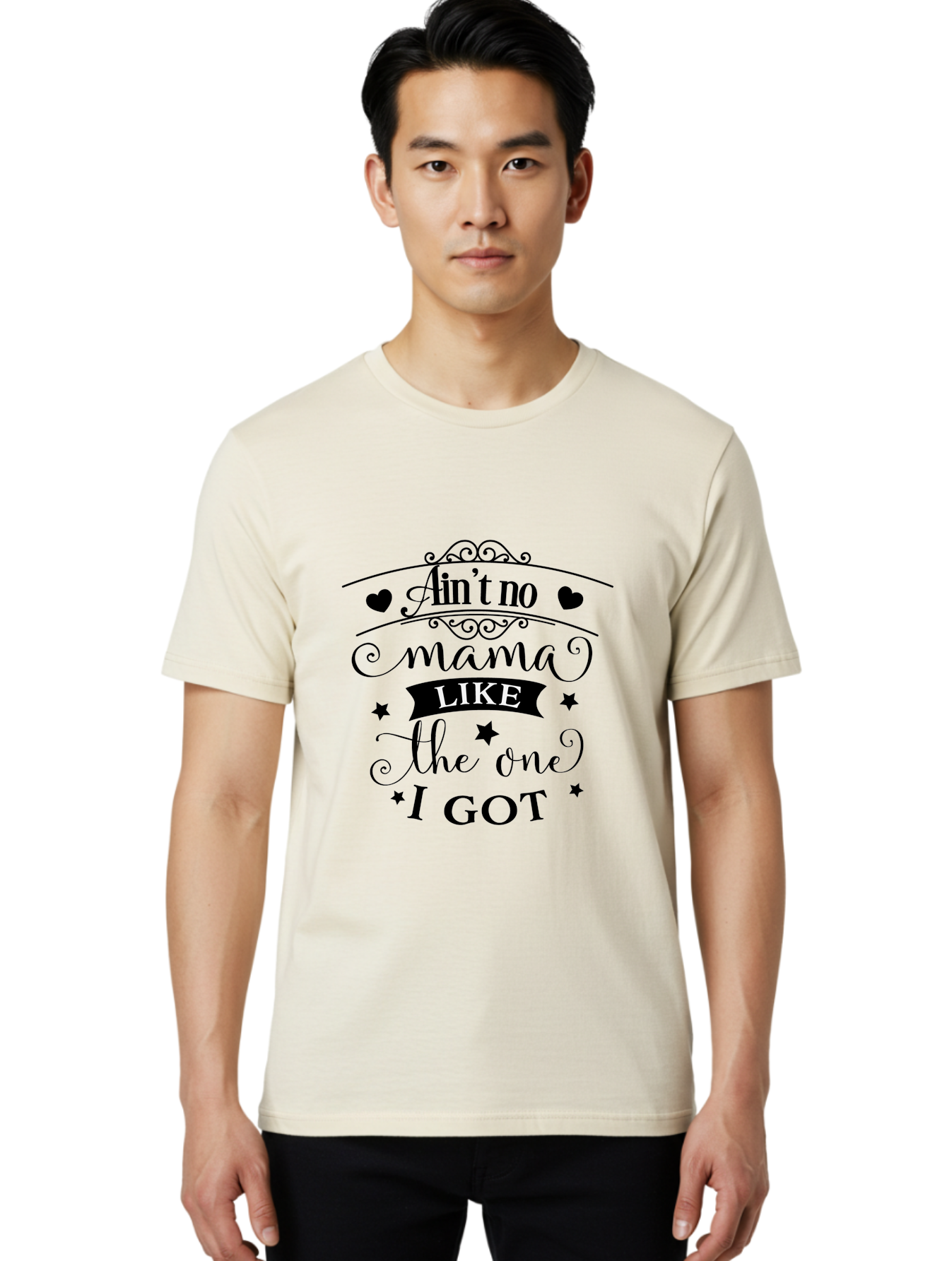 Ain-T-No-Mama-Like-The-One-I-Got Men'S Graphic Tee, 100% Cotton, Comfortable Casual Summer Wear, Machine Washable, Mama Quote, Mother'S Day Gift, Inspirational Quote, Mama Love, Heartwarming Phrase, Starry Design, Elegant Typography, Aac454 4