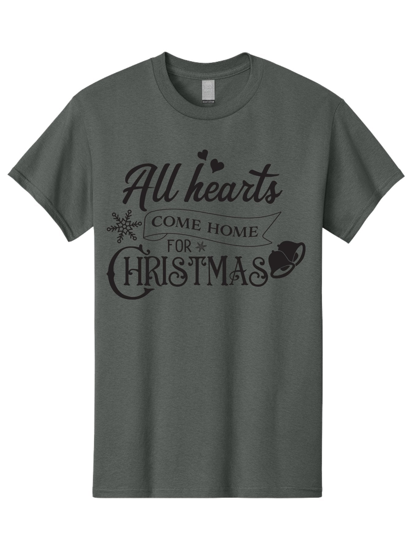 All-Hearts-Come-Home-For-Christmas Men'S Graphic Tee, 100% Cotton, Comfortable Casual Summer Wear, Machine Washable, Christmas Message, Holiday Greeting, Festive Typography, Black Text, Come Home For Christmas, Hearts, Snowflake, Santa Hat, Aac456 4