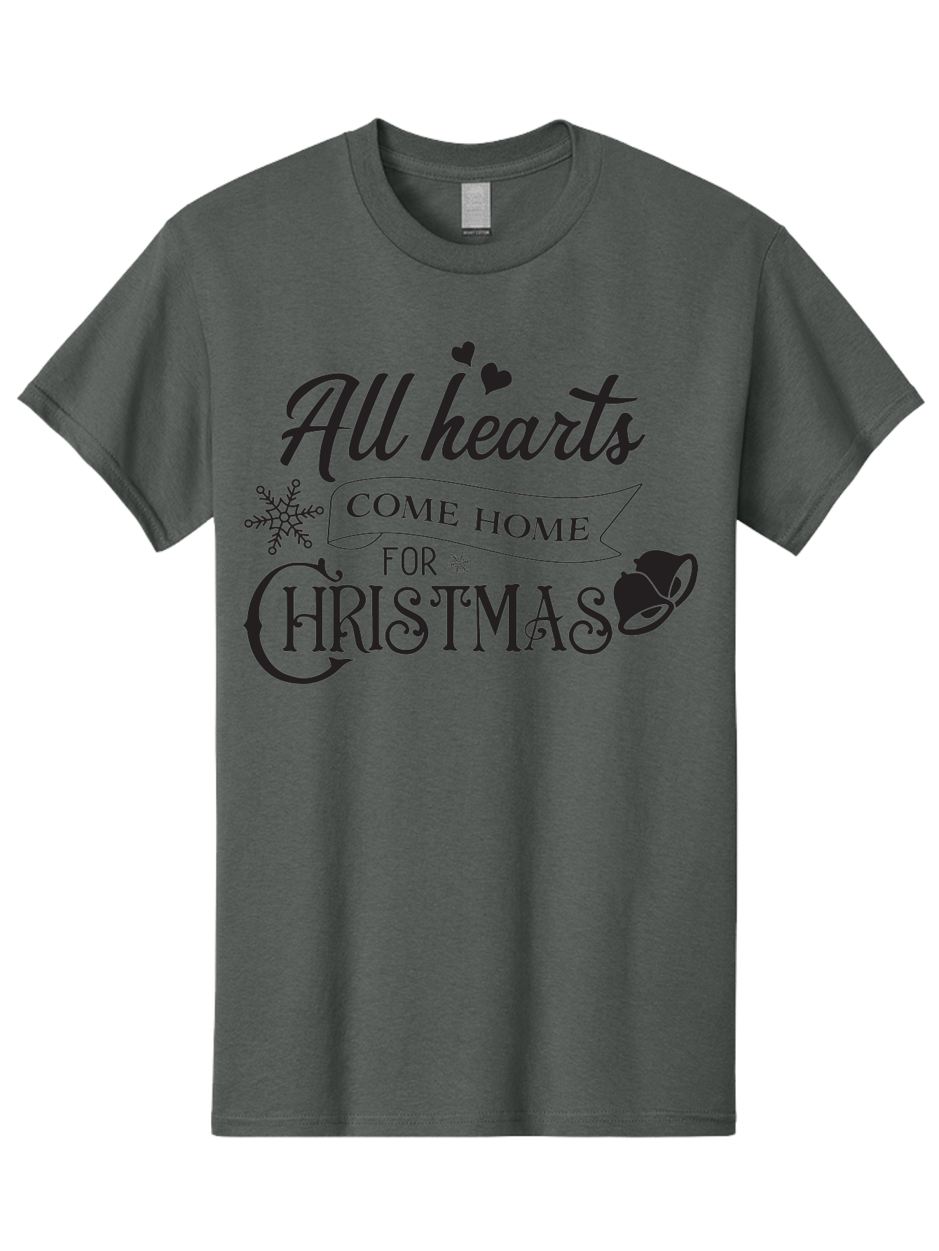 All-Hearts-Come-Home-For-Christmas Men'S Graphic Tee, 100% Cotton, Comfortable Casual Summer Wear, Machine Washable, Christmas Message, Holiday Greeting, Festive Typography, Black Text, Come Home For Christmas, Hearts, Snowflake, Santa Hat, Aac456 23
