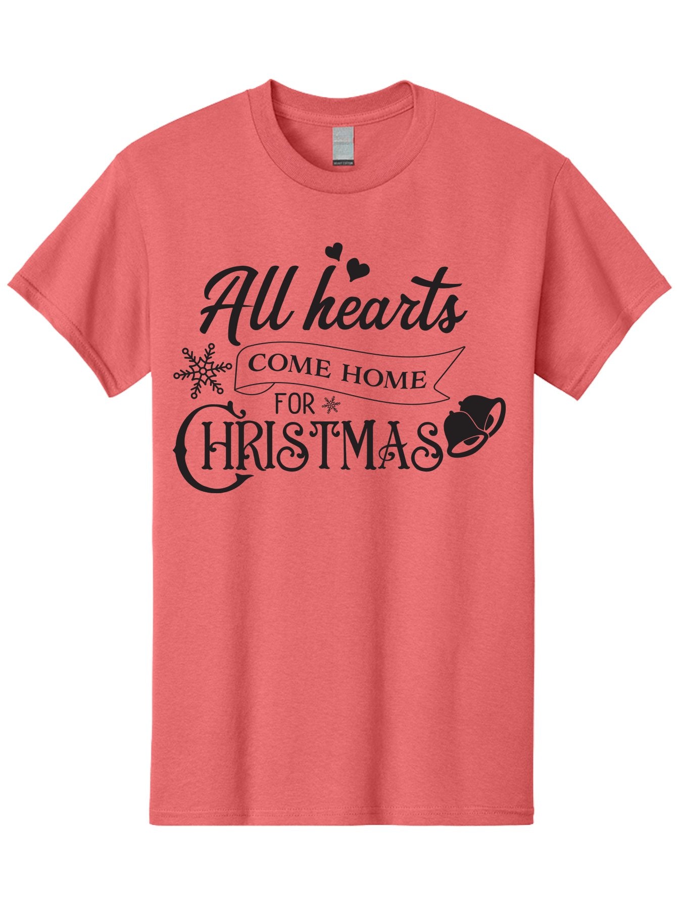 All-Hearts-Come-Home-For-Christmas Men'S Graphic Tee, 100% Cotton, Comfortable Casual Summer Wear, Machine Washable, Christmas Message, Holiday Greeting, Festive Typography, Black Text, Come Home For Christmas, Hearts, Snowflake, Santa Hat, Aac456 6