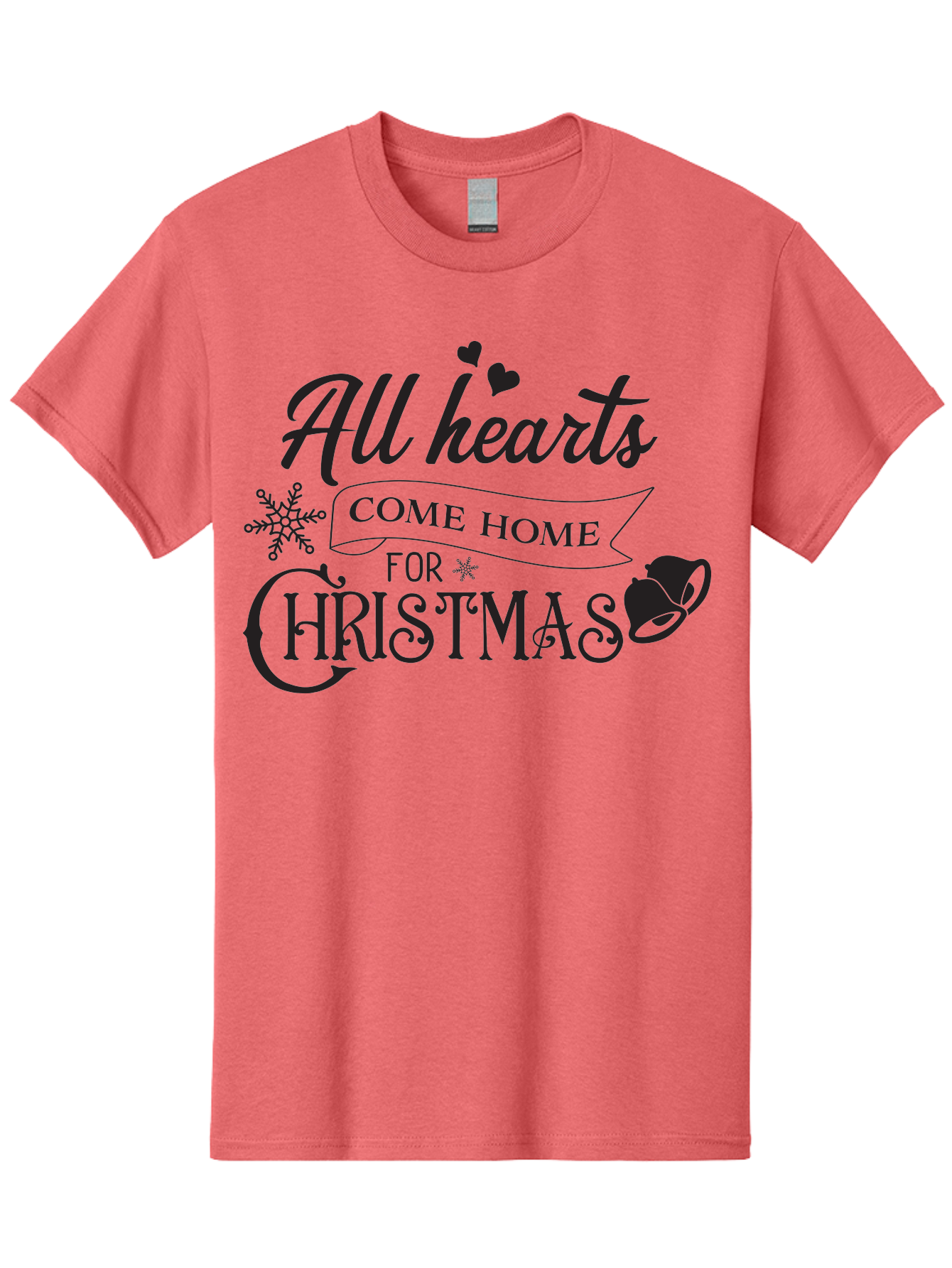 All-Hearts-Come-Home-For-Christmas Men'S Graphic Tee, 100% Cotton, Comfortable Casual Summer Wear, Machine Washable, Christmas Message, Holiday Greeting, Festive Typography, Black Text, Come Home For Christmas, Hearts, Snowflake, Santa Hat, Aac456 13