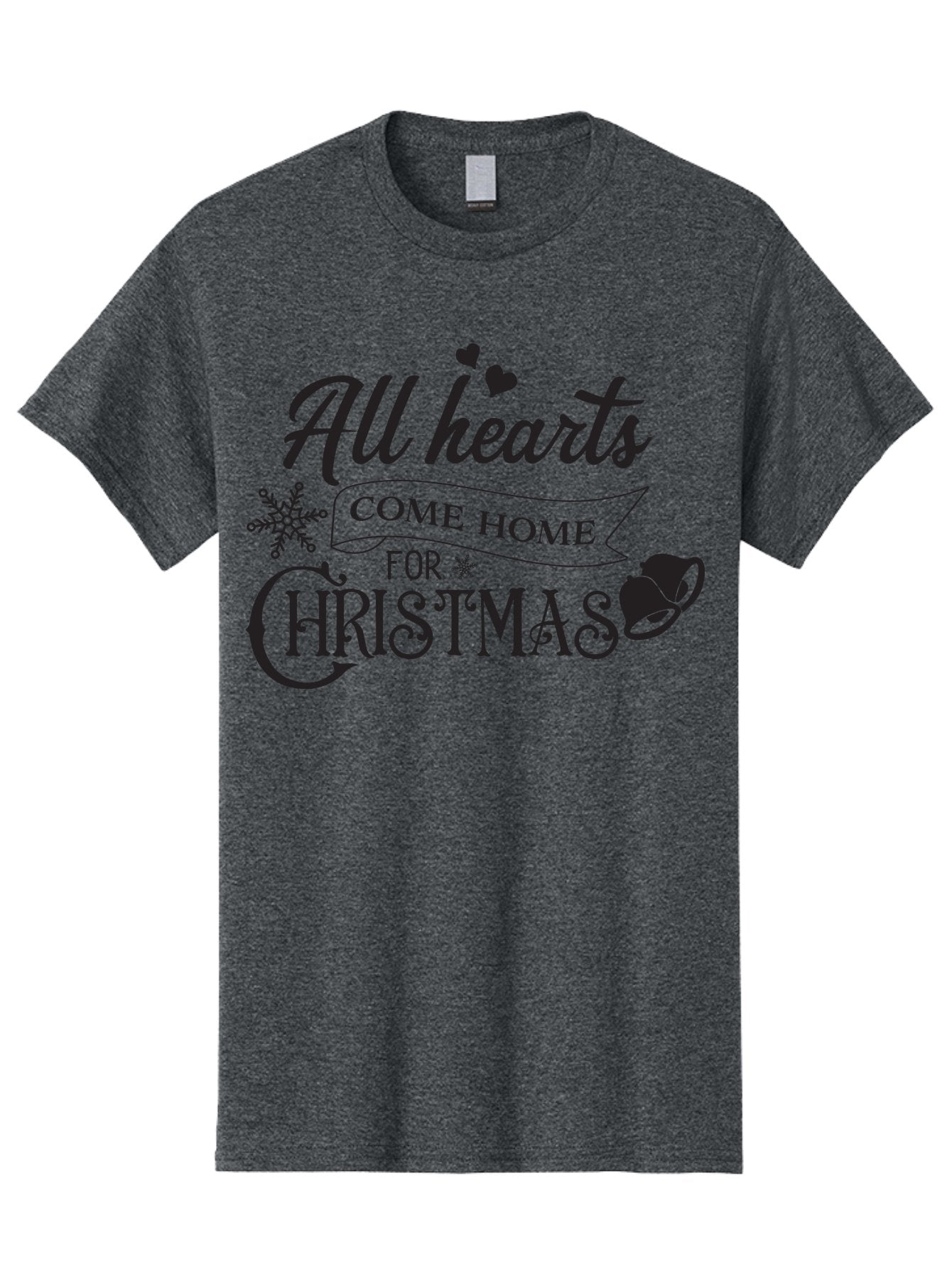 All-Hearts-Come-Home-For-Christmas Men'S Graphic Tee, 100% Cotton, Comfortable Casual Summer Wear, Machine Washable, Christmas Message, Holiday Greeting, Festive Typography, Black Text, Come Home For Christmas, Hearts, Snowflake, Santa Hat, Aac456 5