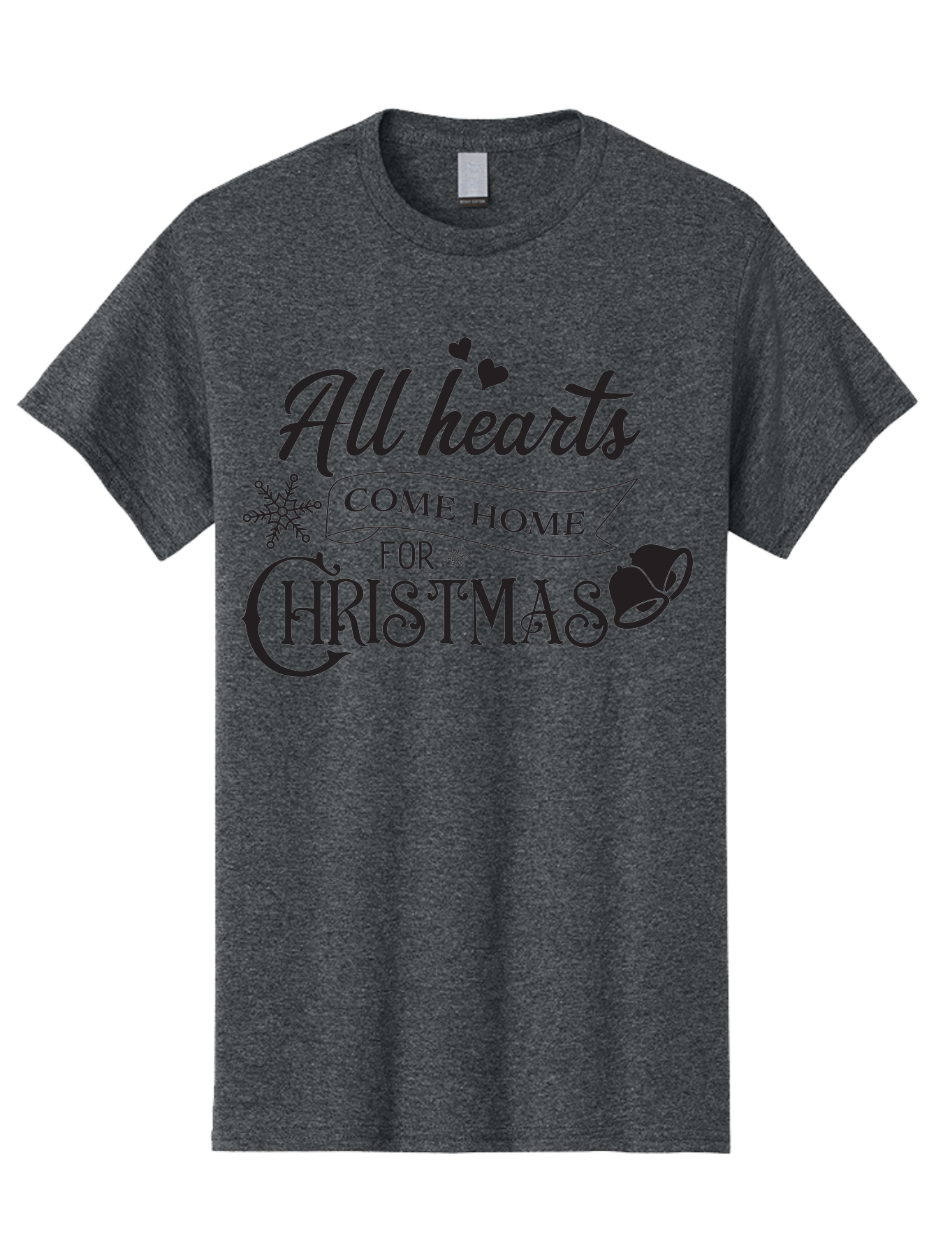 All-Hearts-Come-Home-For-Christmas Men'S Graphic Tee, 100% Cotton, Comfortable Casual Summer Wear, Machine Washable, Christmas Message, Holiday Greeting, Festive Typography, Black Text, Come Home For Christmas, Hearts, Snowflake, Santa Hat, Aac456 15