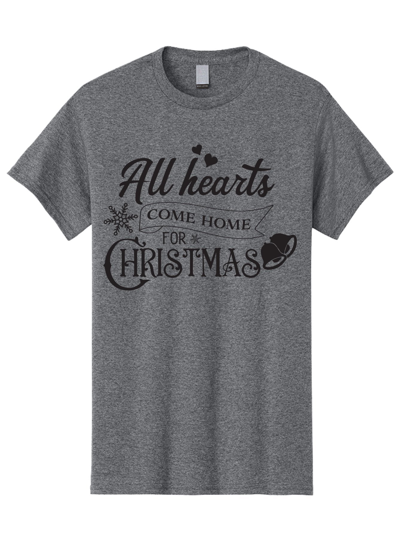 All-Hearts-Come-Home-For-Christmas Men'S Graphic Tee, 100% Cotton, Comfortable Casual Summer Wear, Machine Washable, Christmas Message, Holiday Greeting, Festive Typography, Black Text, Come Home For Christmas, Hearts, Snowflake, Santa Hat, Aac456 3