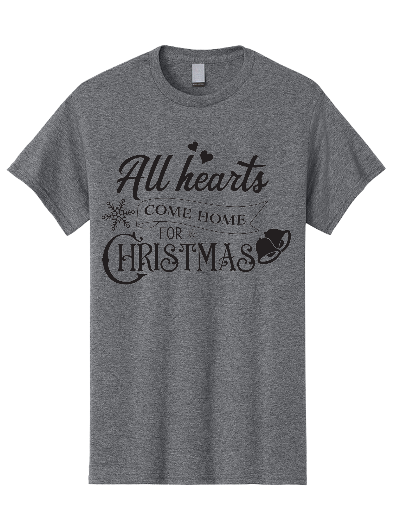 All-Hearts-Come-Home-For-Christmas Men'S Graphic Tee, 100% Cotton, Comfortable Casual Summer Wear, Machine Washable, Christmas Message, Holiday Greeting, Festive Typography, Black Text, Come Home For Christmas, Hearts, Snowflake, Santa Hat, Aac456 17