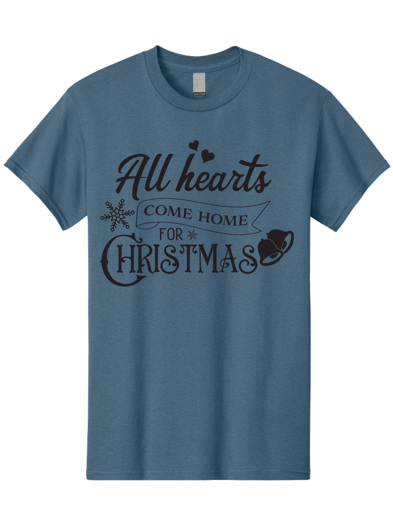 All-Hearts-Come-Home-For-Christmas Men'S Graphic Tee, 100% Cotton, Comfortable Casual Summer Wear, Machine Washable, Christmas Message, Holiday Greeting, Festive Typography, Black Text, Come Home For Christmas, Hearts, Snowflake, Santa Hat, Aac456