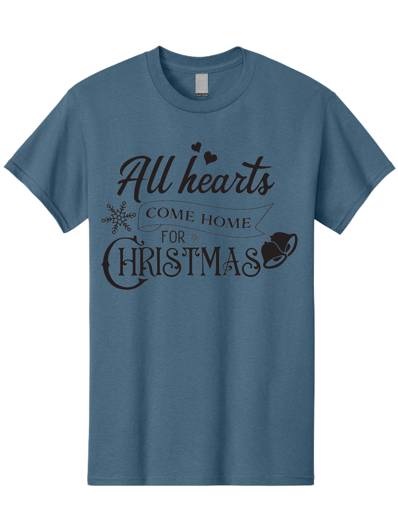 All-Hearts-Come-Home-For-Christmas Men'S Graphic Tee, 100% Cotton, Comfortable Casual Summer Wear, Machine Washable, Christmas Message, Holiday Greeting, Festive Typography, Black Text, Come Home For Christmas, Hearts, Snowflake, Santa Hat, Aac456 21