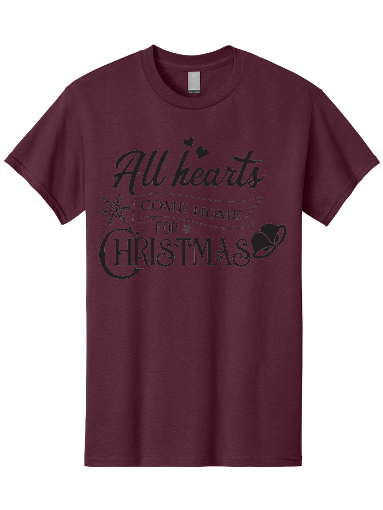 All-Hearts-Come-Home-For-Christmas Men'S Graphic Tee, 100% Cotton, Comfortable Casual Summer Wear, Machine Washable, Christmas Message, Holiday Greeting, Festive Typography, Black Text, Come Home For Christmas, Hearts, Snowflake, Santa Hat, Aac456 11