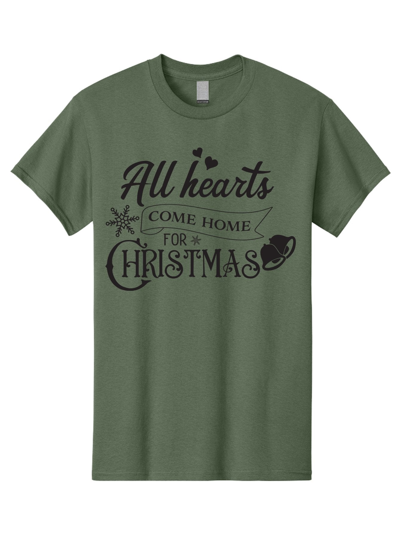 All-Hearts-Come-Home-For-Christmas Men'S Graphic Tee, 100% Cotton, Comfortable Casual Summer Wear, Machine Washable, Christmas Message, Holiday Greeting, Festive Typography, Black Text, Come Home For Christmas, Hearts, Snowflake, Santa Hat, Aac456 11