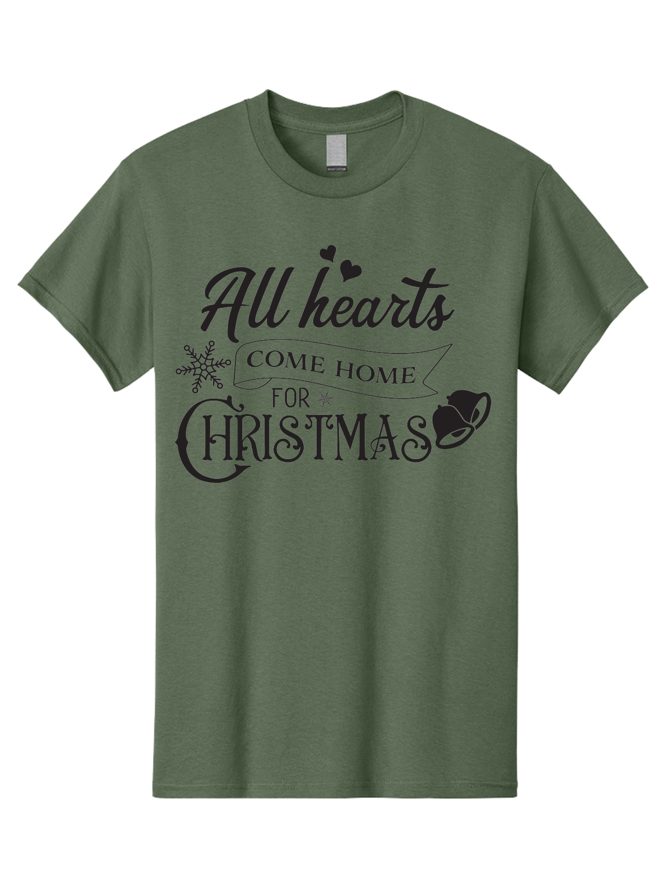 All-Hearts-Come-Home-For-Christmas Men'S Graphic Tee, 100% Cotton, Comfortable Casual Summer Wear, Machine Washable, Christmas Message, Holiday Greeting, Festive Typography, Black Text, Come Home For Christmas, Hearts, Snowflake, Santa Hat, Aac456 7