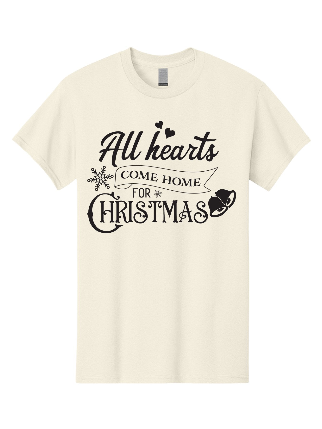 All-Hearts-Come-Home-For-Christmas Men'S Graphic Tee, 100% Cotton, Comfortable Casual Summer Wear, Machine Washable, Christmas Message, Holiday Greeting, Festive Typography, Black Text, Come Home For Christmas, Hearts, Snowflake, Santa Hat, Aac456 14
