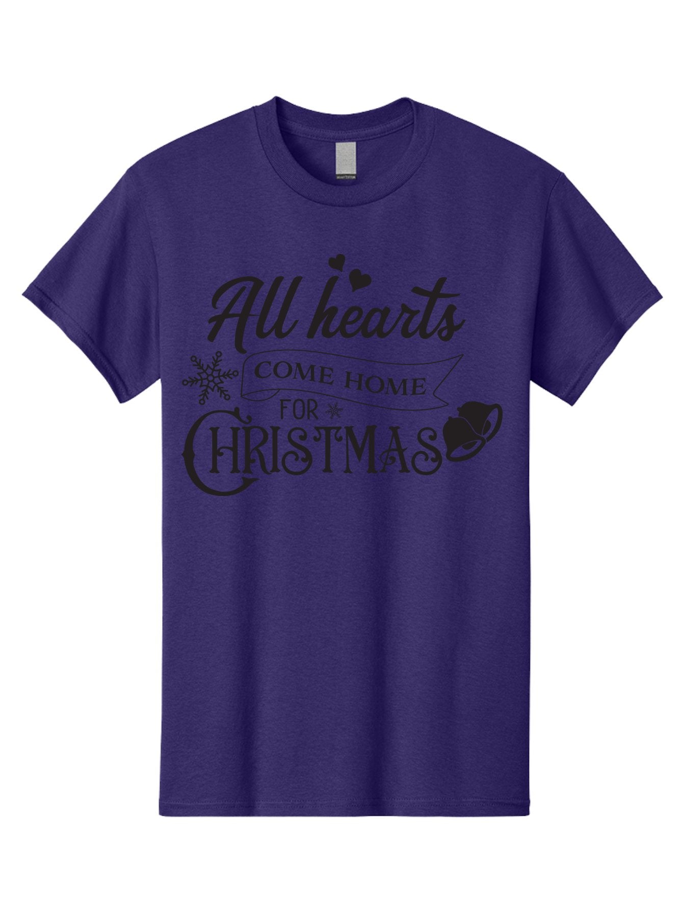 All-Hearts-Come-Home-For-Christmas Men'S Graphic Tee, 100% Cotton, Comfortable Casual Summer Wear, Machine Washable, Christmas Message, Holiday Greeting, Festive Typography, Black Text, Come Home For Christmas, Hearts, Snowflake, Santa Hat, Aac456 10