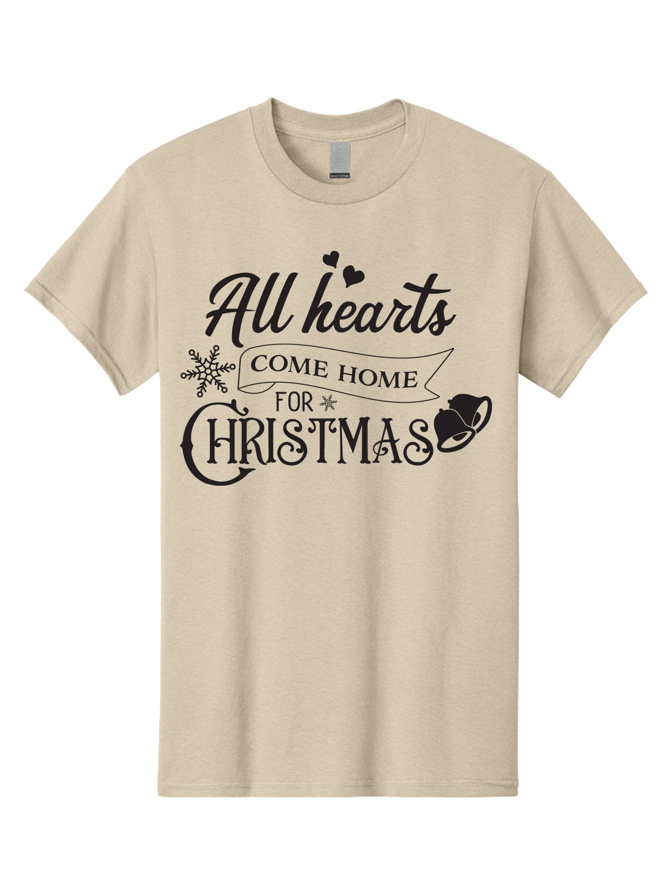 All-Hearts-Come-Home-For-Christmas Men'S Graphic Tee, 100% Cotton, Comfortable Casual Summer Wear, Machine Washable, Christmas Message, Holiday Greeting, Festive Typography, Black Text, Come Home For Christmas, Hearts, Snowflake, Santa Hat, Aac456 15