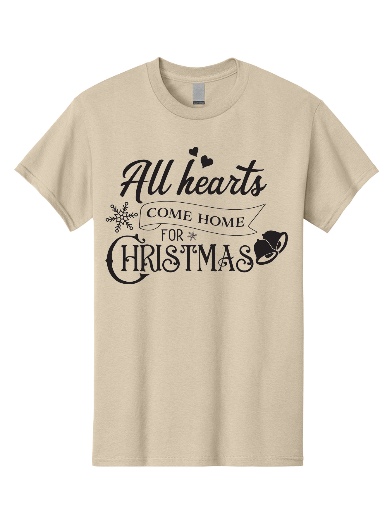 All-Hearts-Come-Home-For-Christmas Men'S Graphic Tee, 100% Cotton, Comfortable Casual Summer Wear, Machine Washable, Christmas Message, Holiday Greeting, Festive Typography, Black Text, Come Home For Christmas, Hearts, Snowflake, Santa Hat, Aac456