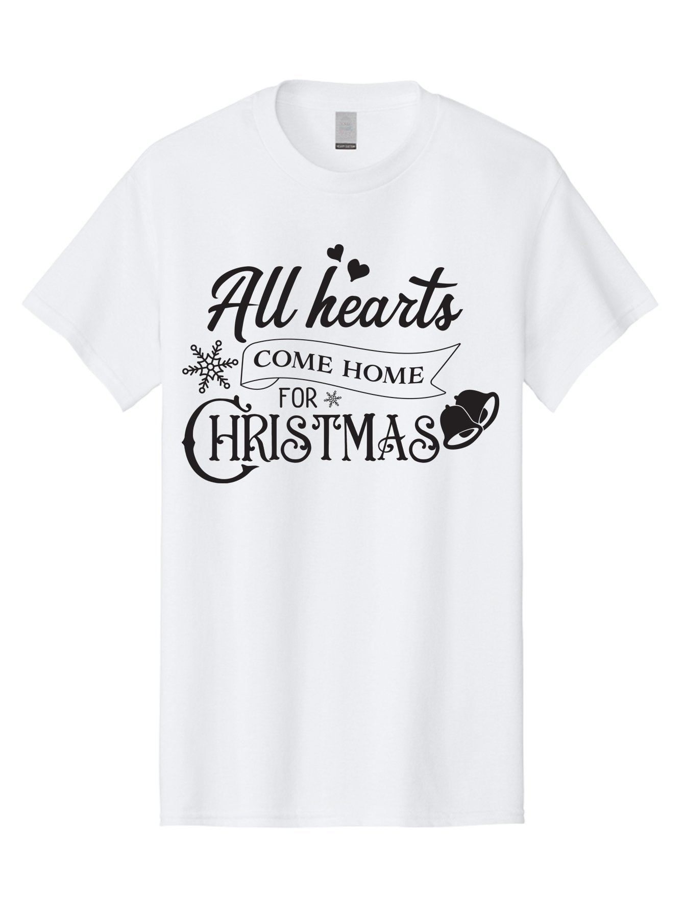 All-Hearts-Come-Home-For-Christmas Men'S Graphic Tee, 100% Cotton, Comfortable Casual Summer Wear, Machine Washable, Christmas Message, Holiday Greeting, Festive Typography, Black Text, Come Home For Christmas, Hearts, Snowflake, Santa Hat, Aac456 9