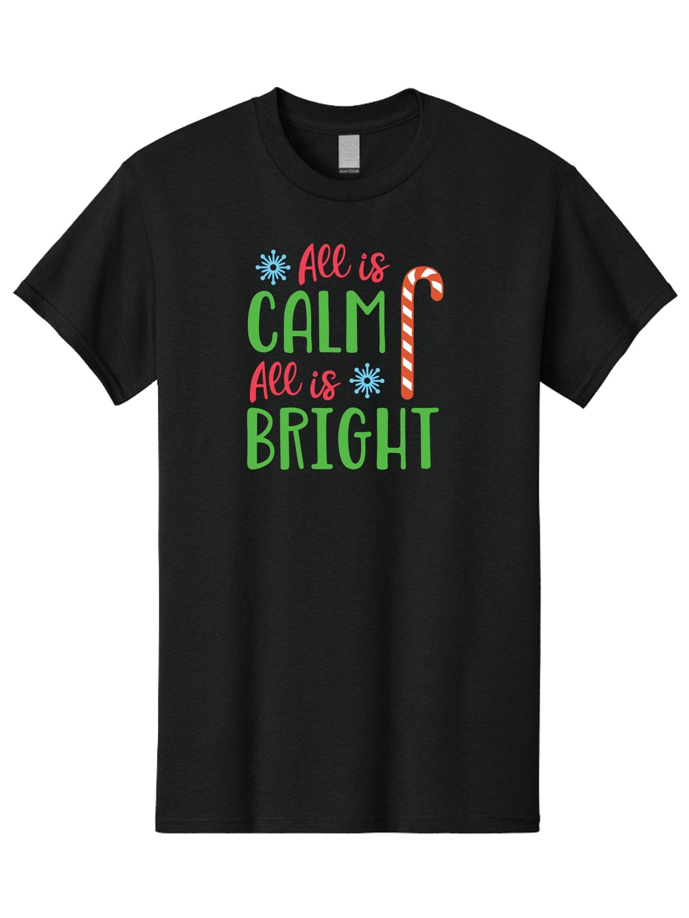 All-Is-Calm-All-Is-Bright Men'S Graphic Tee, 100% Cotton, Comfortable Casual Summer Wear, Machine Washable, Holiday Graphics, Christmas Decor, Candy Cane Art, Festive Typography, Winter Wonderland, Holiday Cheer, Christmas Magic, Sweet Treats, Aac458 14
