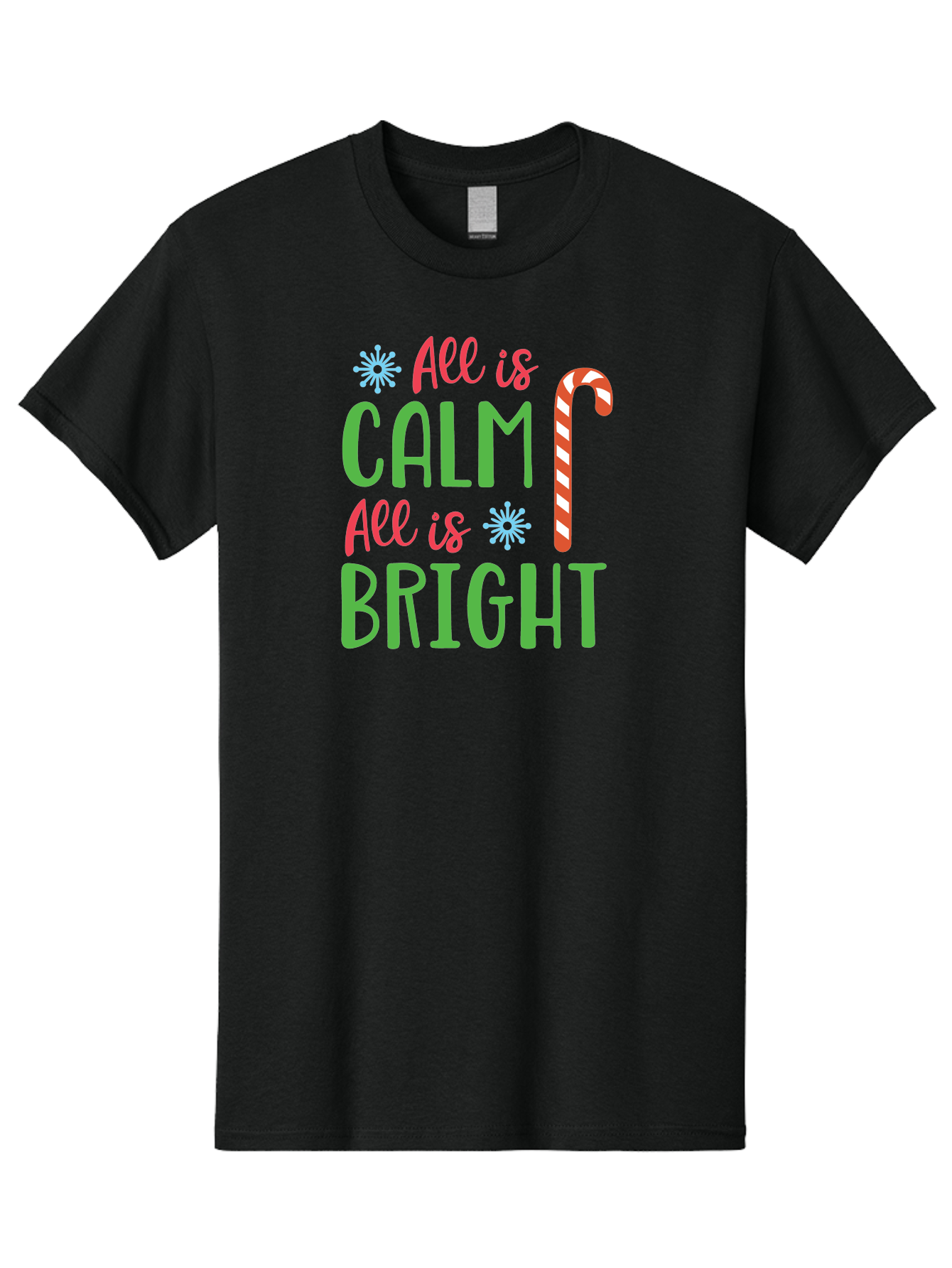 All-Is-Calm-All-Is-Bright Men'S Graphic Tee, 100% Cotton, Comfortable Casual Summer Wear, Machine Washable, Holiday Graphics, Christmas Decor, Candy Cane Art, Festive Typography, Winter Wonderland, Holiday Cheer, Christmas Magic, Sweet Treats, Aac458 3