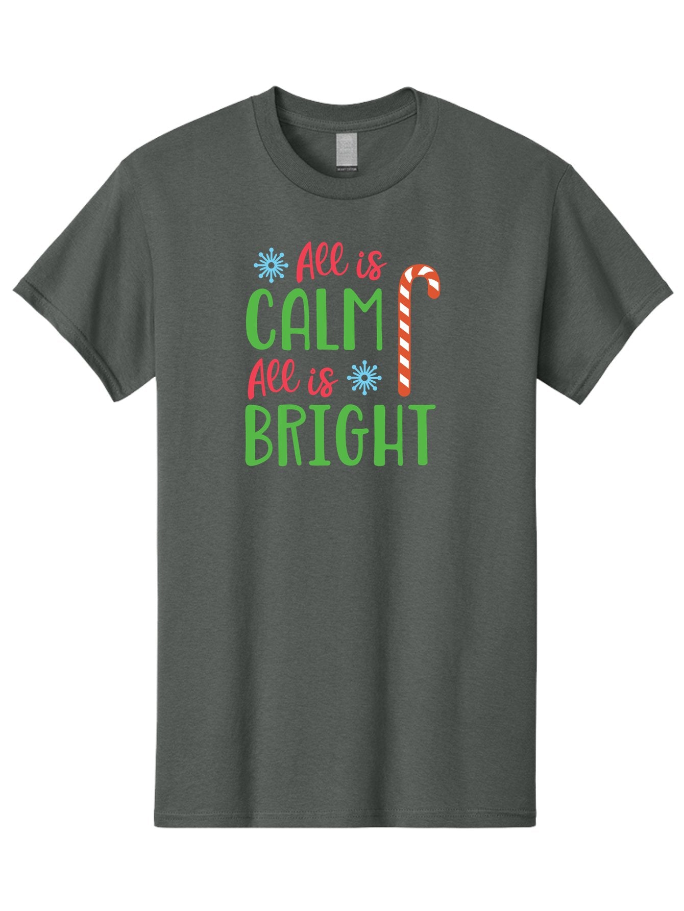 All-Is-Calm-All-Is-Bright Men'S Graphic Tee, 100% Cotton, Comfortable Casual Summer Wear, Machine Washable, Holiday Graphics, Christmas Decor, Candy Cane Art, Festive Typography, Winter Wonderland, Holiday Cheer, Christmas Magic, Sweet Treats, Aac458 8