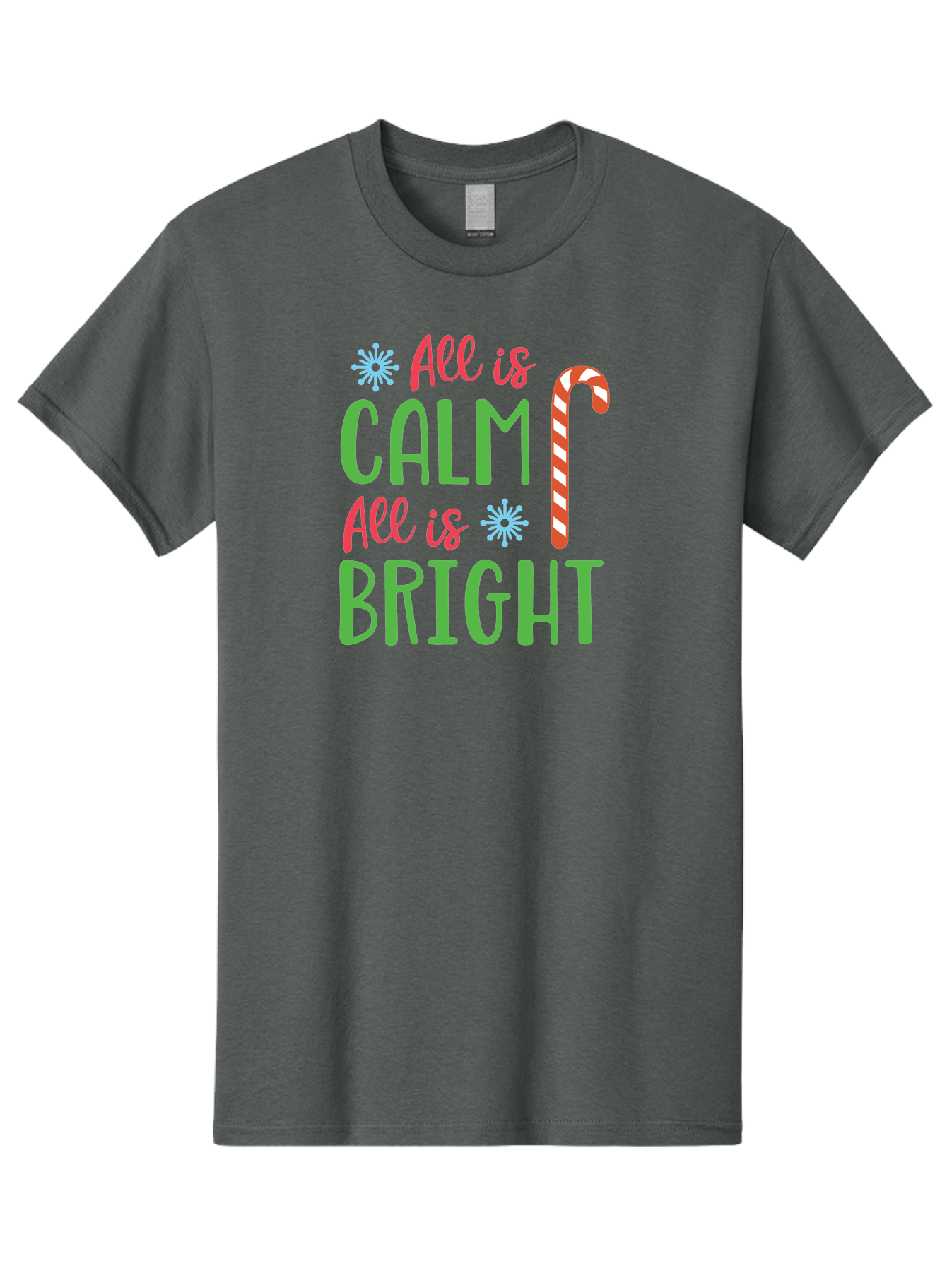 All-Is-Calm-All-Is-Bright Men'S Graphic Tee, 100% Cotton, Comfortable Casual Summer Wear, Machine Washable, Holiday Graphics, Christmas Decor, Candy Cane Art, Festive Typography, Winter Wonderland, Holiday Cheer, Christmas Magic, Sweet Treats, Aac458 11