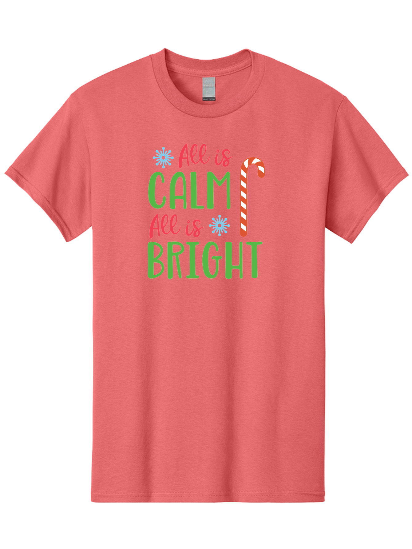 All-Is-Calm-All-Is-Bright Men'S Graphic Tee, 100% Cotton, Comfortable Casual Summer Wear, Machine Washable, Holiday Graphics, Christmas Decor, Candy Cane Art, Festive Typography, Winter Wonderland, Holiday Cheer, Christmas Magic, Sweet Treats, Aac458 23