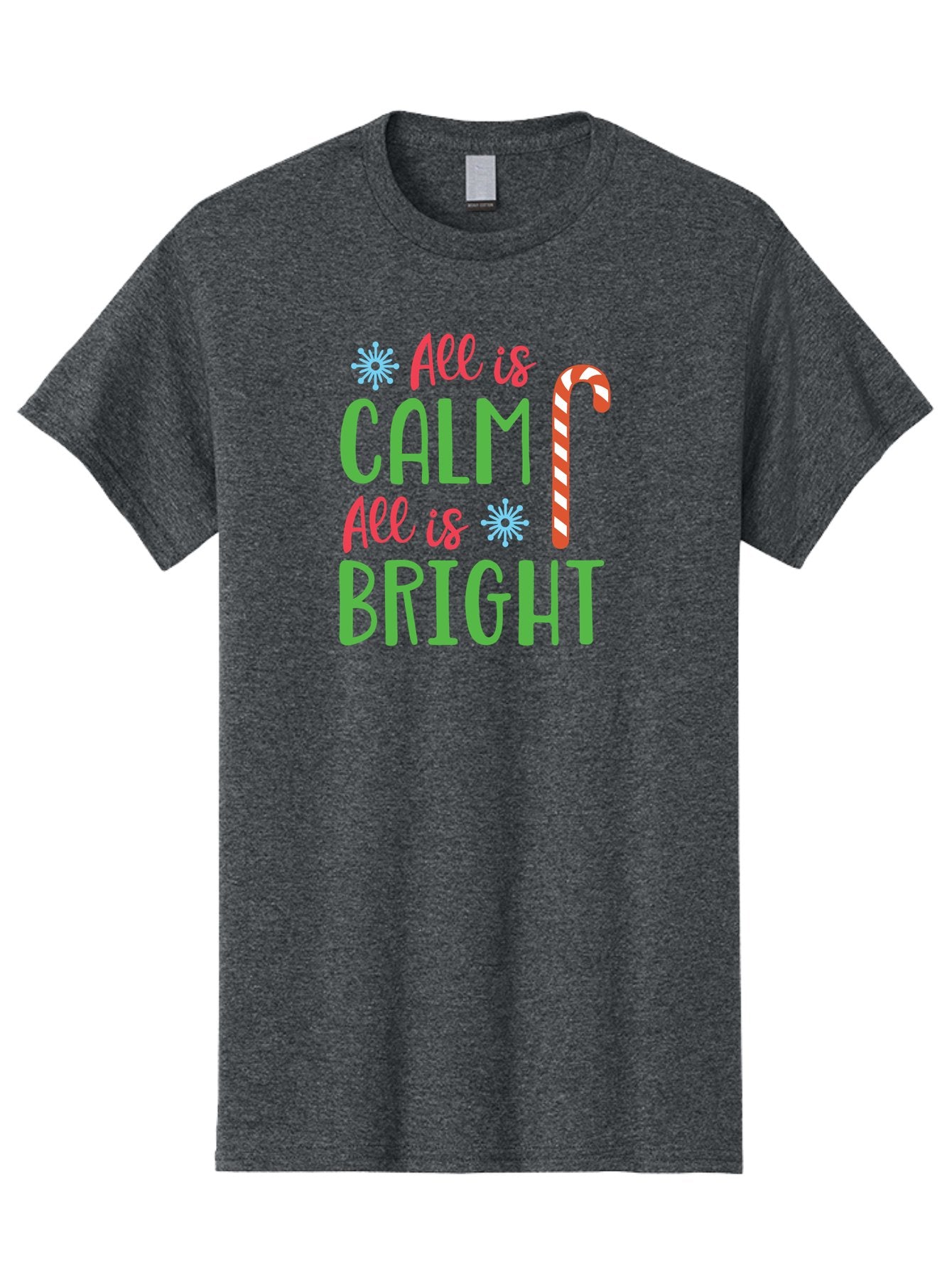 All-Is-Calm-All-Is-Bright Men'S Graphic Tee, 100% Cotton, Comfortable Casual Summer Wear, Machine Washable, Holiday Graphics, Christmas Decor, Candy Cane Art, Festive Typography, Winter Wonderland, Holiday Cheer, Christmas Magic, Sweet Treats, Aac458