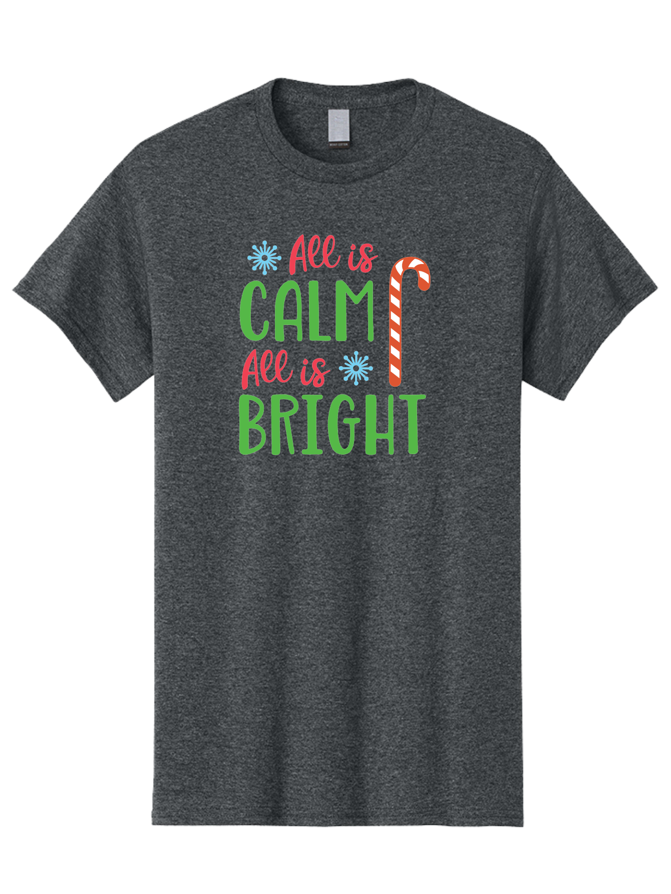 All-Is-Calm-All-Is-Bright Men'S Graphic Tee, 100% Cotton, Comfortable Casual Summer Wear, Machine Washable, Holiday Graphics, Christmas Decor, Candy Cane Art, Festive Typography, Winter Wonderland, Holiday Cheer, Christmas Magic, Sweet Treats, Aac458 21