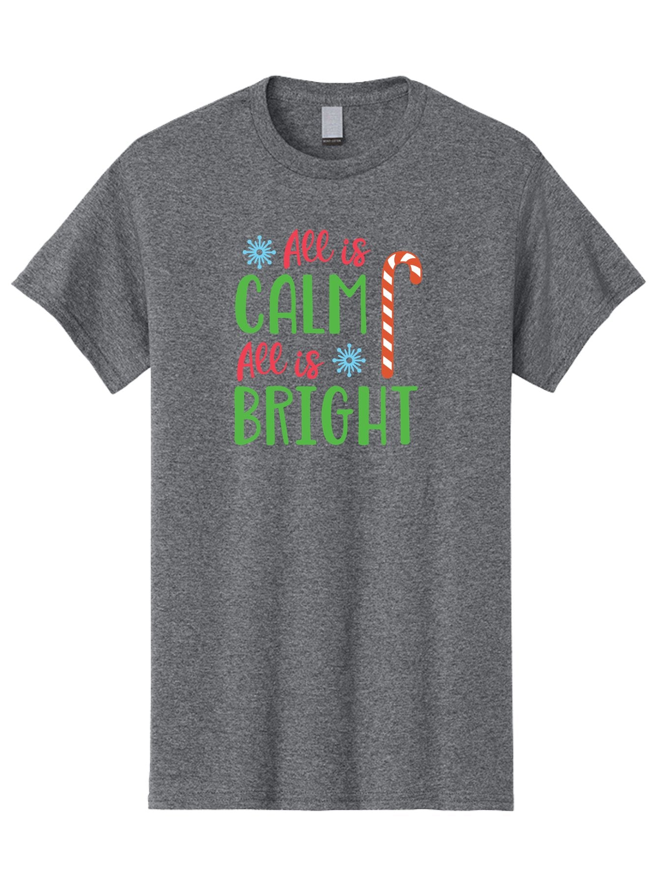All-Is-Calm-All-Is-Bright Men'S Graphic Tee, 100% Cotton, Comfortable Casual Summer Wear, Machine Washable, Holiday Graphics, Christmas Decor, Candy Cane Art, Festive Typography, Winter Wonderland, Holiday Cheer, Christmas Magic, Sweet Treats, Aac458 12