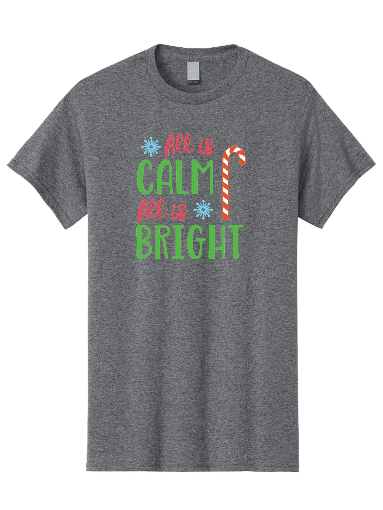 All-Is-Calm-All-Is-Bright Men'S Graphic Tee, 100% Cotton, Comfortable Casual Summer Wear, Machine Washable, Holiday Graphics, Christmas Decor, Candy Cane Art, Festive Typography, Winter Wonderland, Holiday Cheer, Christmas Magic, Sweet Treats, Aac458 5
