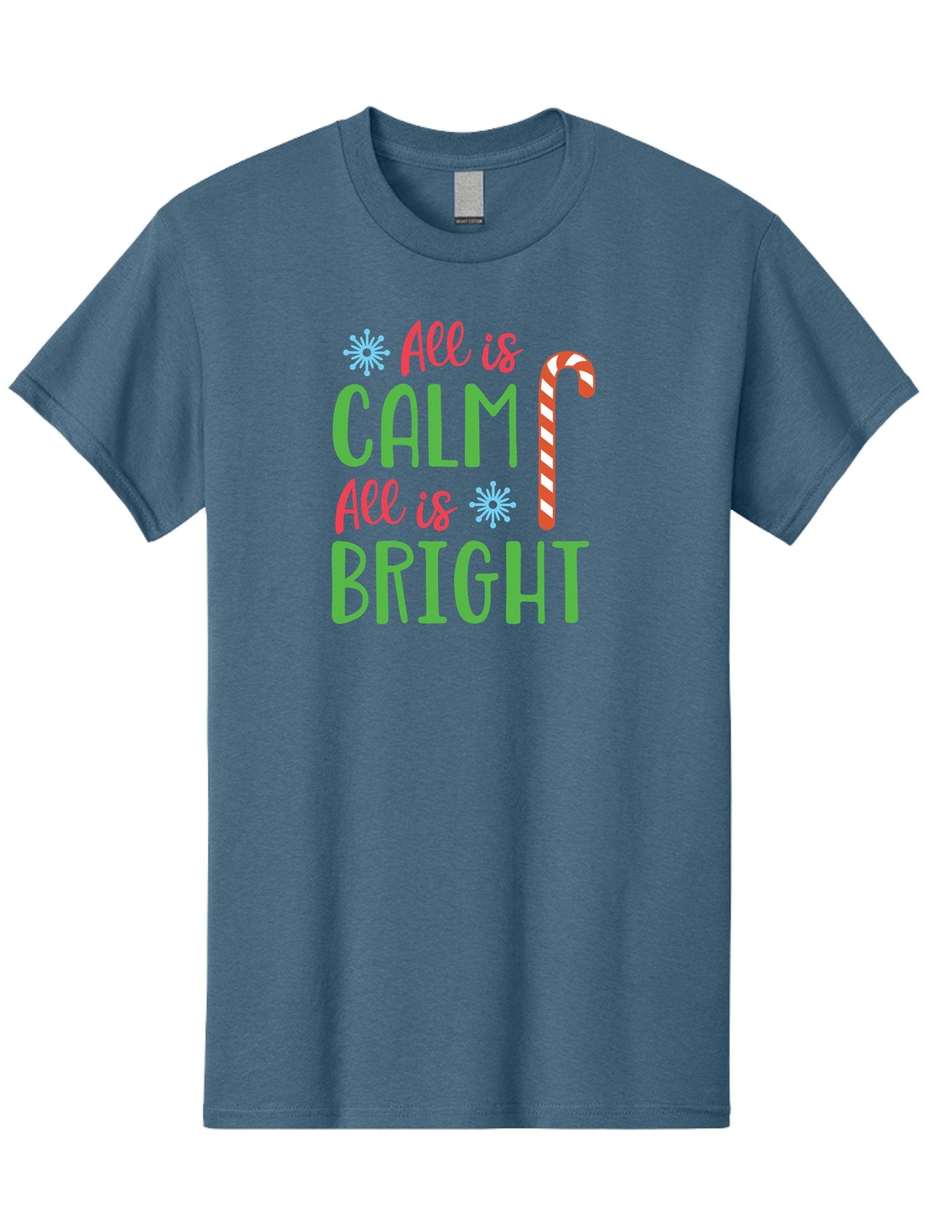 All-Is-Calm-All-Is-Bright Men'S Graphic Tee, 100% Cotton, Comfortable Casual Summer Wear, Machine Washable, Holiday Graphics, Christmas Decor, Candy Cane Art, Festive Typography, Winter Wonderland, Holiday Cheer, Christmas Magic, Sweet Treats, Aac458