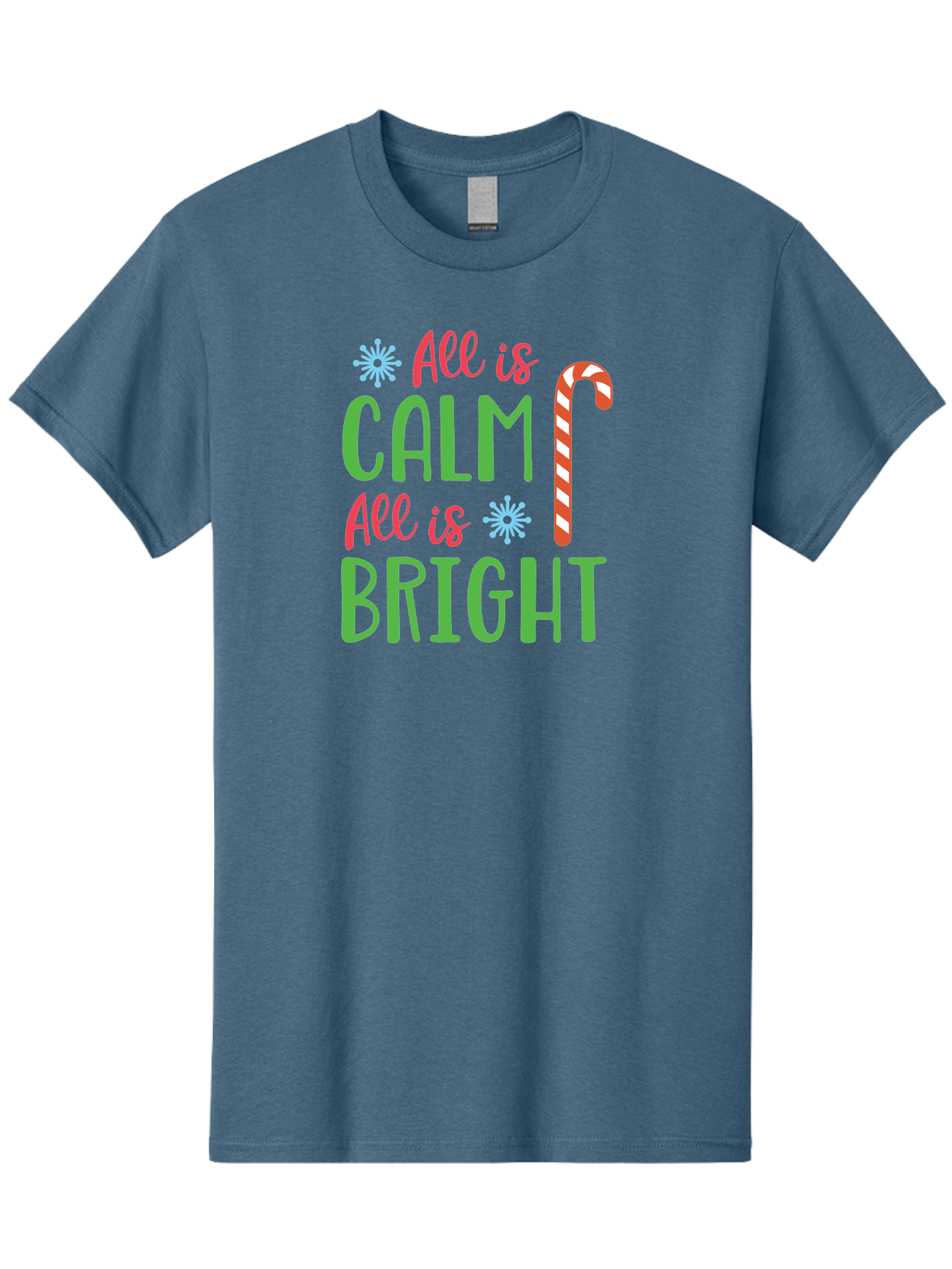 All-Is-Calm-All-Is-Bright Men'S Graphic Tee, 100% Cotton, Comfortable Casual Summer Wear, Machine Washable, Holiday Graphics, Christmas Decor, Candy Cane Art, Festive Typography, Winter Wonderland, Holiday Cheer, Christmas Magic, Sweet Treats, Aac458 19