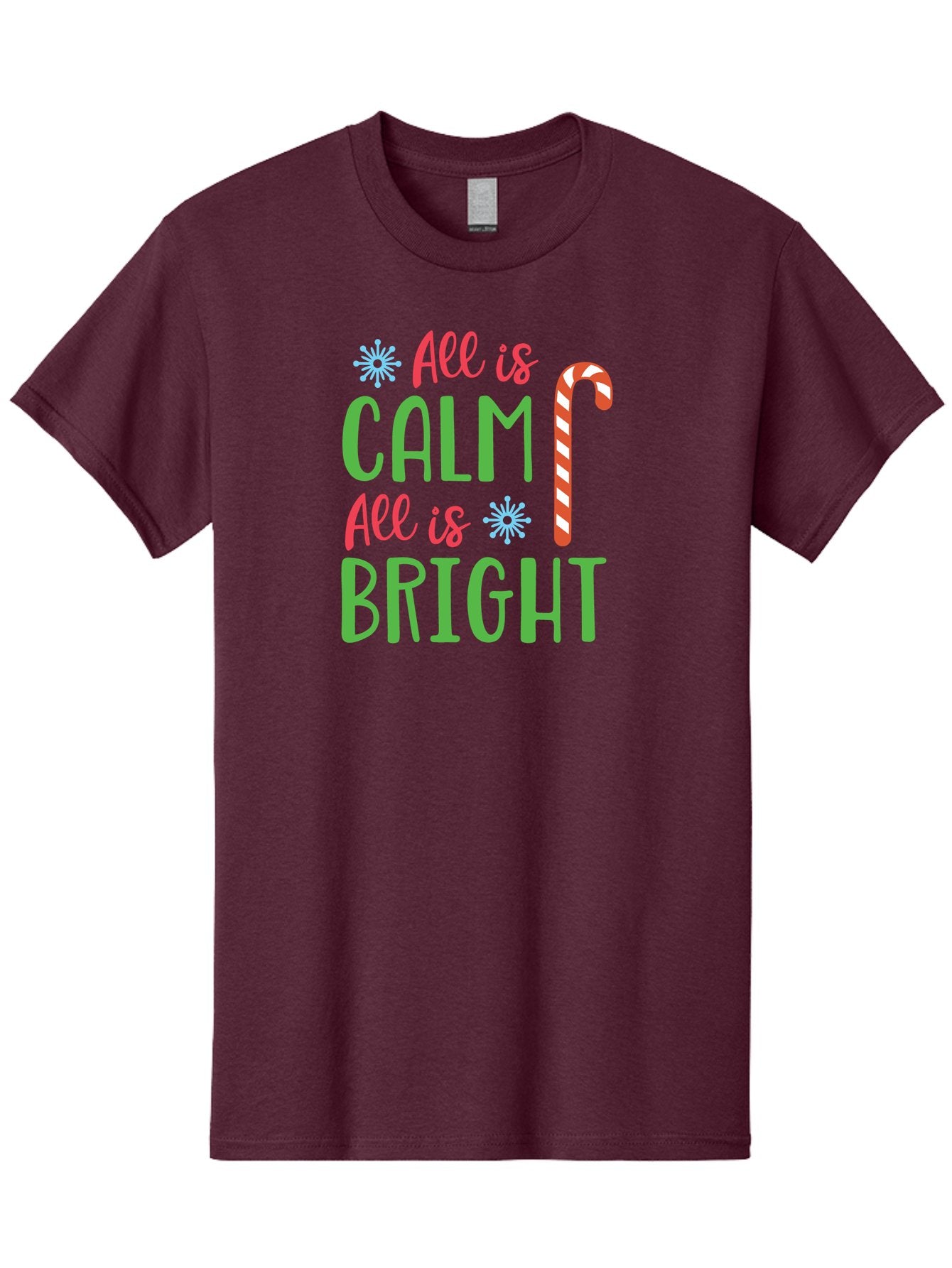 All-Is-Calm-All-Is-Bright Men'S Graphic Tee, 100% Cotton, Comfortable Casual Summer Wear, Machine Washable, Holiday Graphics, Christmas Decor, Candy Cane Art, Festive Typography, Winter Wonderland, Holiday Cheer, Christmas Magic, Sweet Treats, Aac458 5