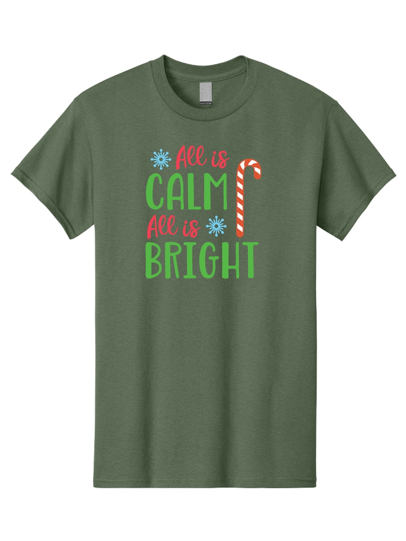 All-Is-Calm-All-Is-Bright Men'S Graphic Tee, 100% Cotton, Comfortable Casual Summer Wear, Machine Washable, Holiday Graphics, Christmas Decor, Candy Cane Art, Festive Typography, Winter Wonderland, Holiday Cheer, Christmas Magic, Sweet Treats, Aac458 10