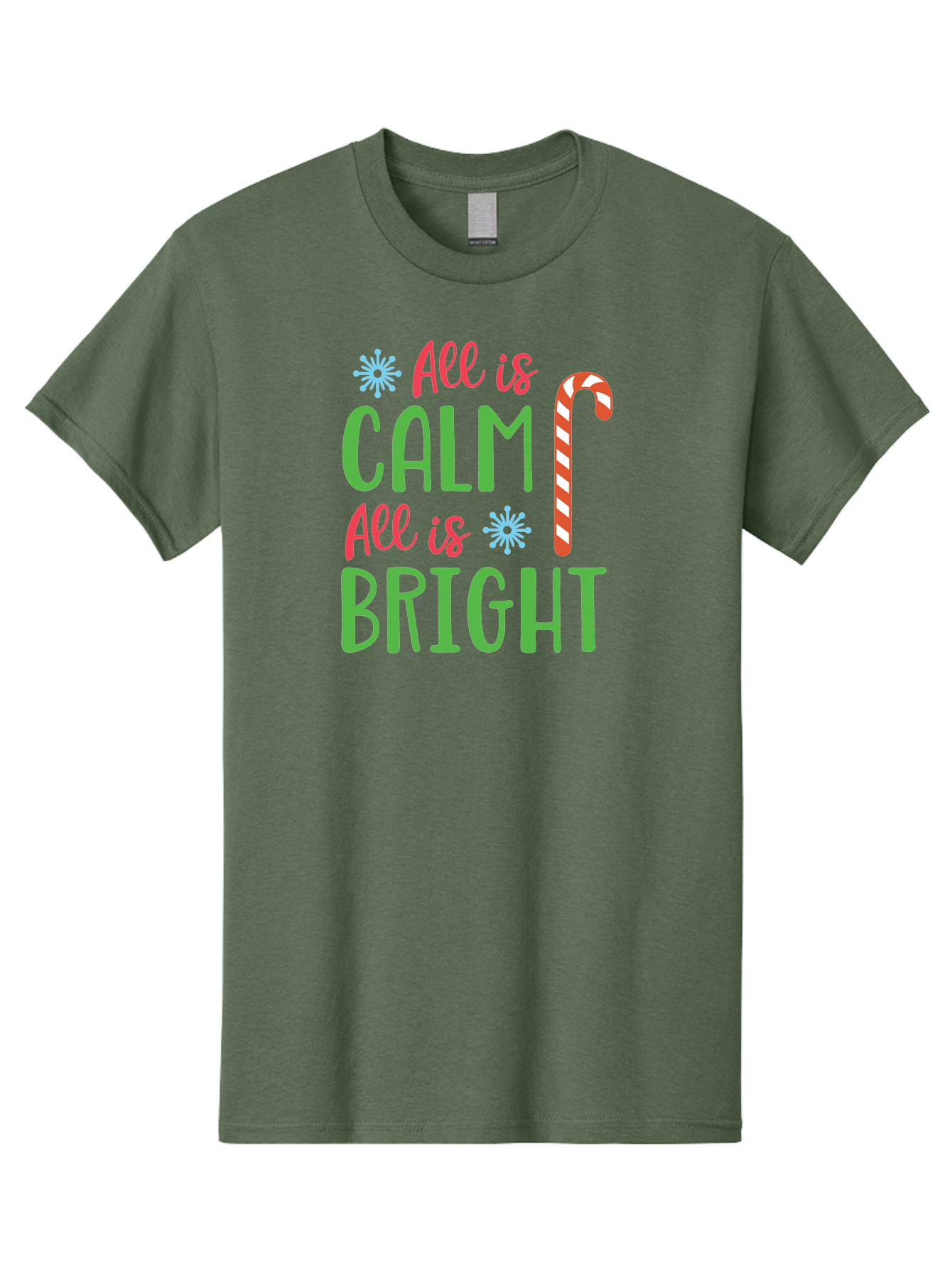 All-Is-Calm-All-Is-Bright Men'S Graphic Tee, 100% Cotton, Comfortable Casual Summer Wear, Machine Washable, Holiday Graphics, Christmas Decor, Candy Cane Art, Festive Typography, Winter Wonderland, Holiday Cheer, Christmas Magic, Sweet Treats, Aac458 27
