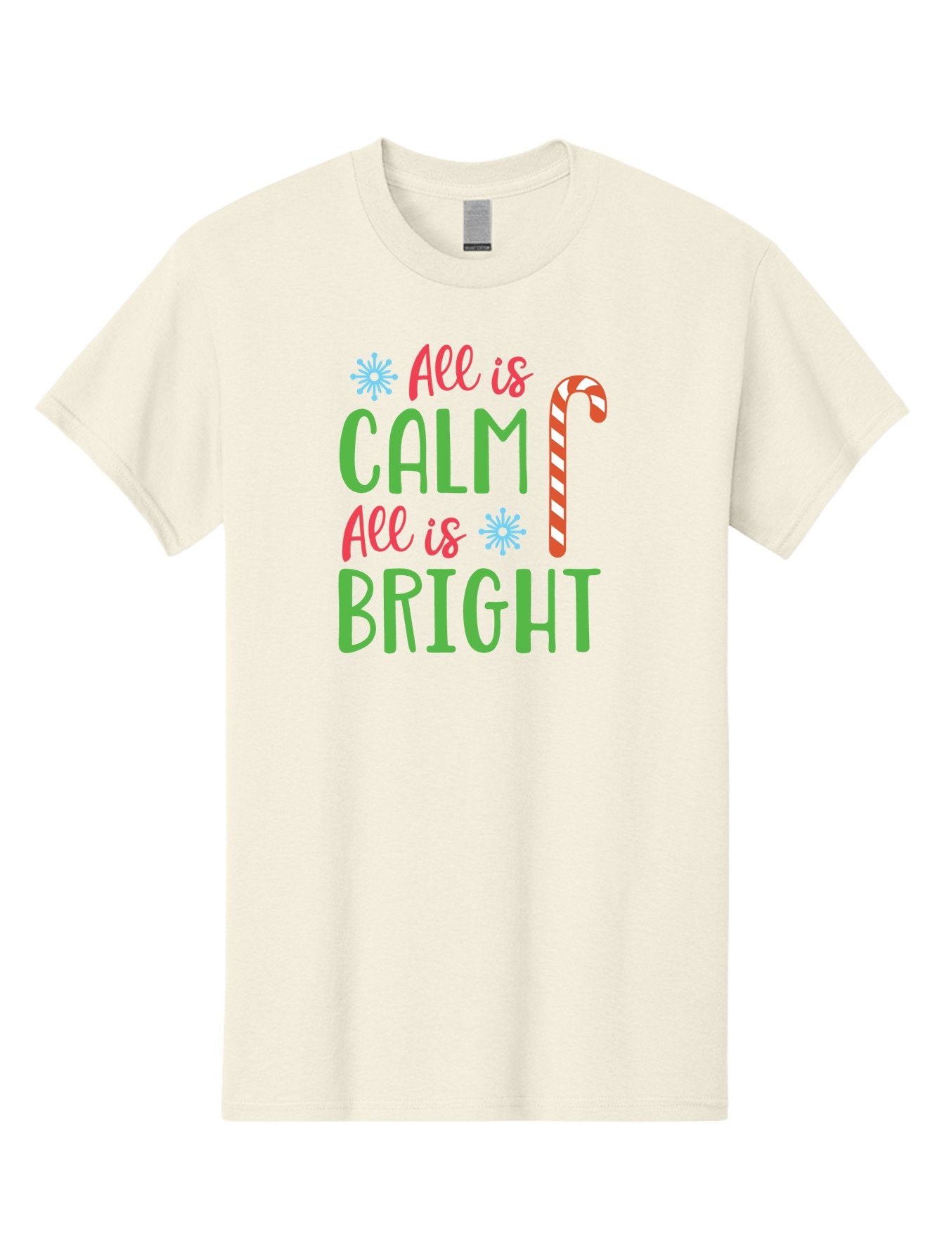 All-Is-Calm-All-Is-Bright Men'S Graphic Tee, 100% Cotton, Comfortable Casual Summer Wear, Machine Washable, Holiday Graphics, Christmas Decor, Candy Cane Art, Festive Typography, Winter Wonderland, Holiday Cheer, Christmas Magic, Sweet Treats, Aac458 3