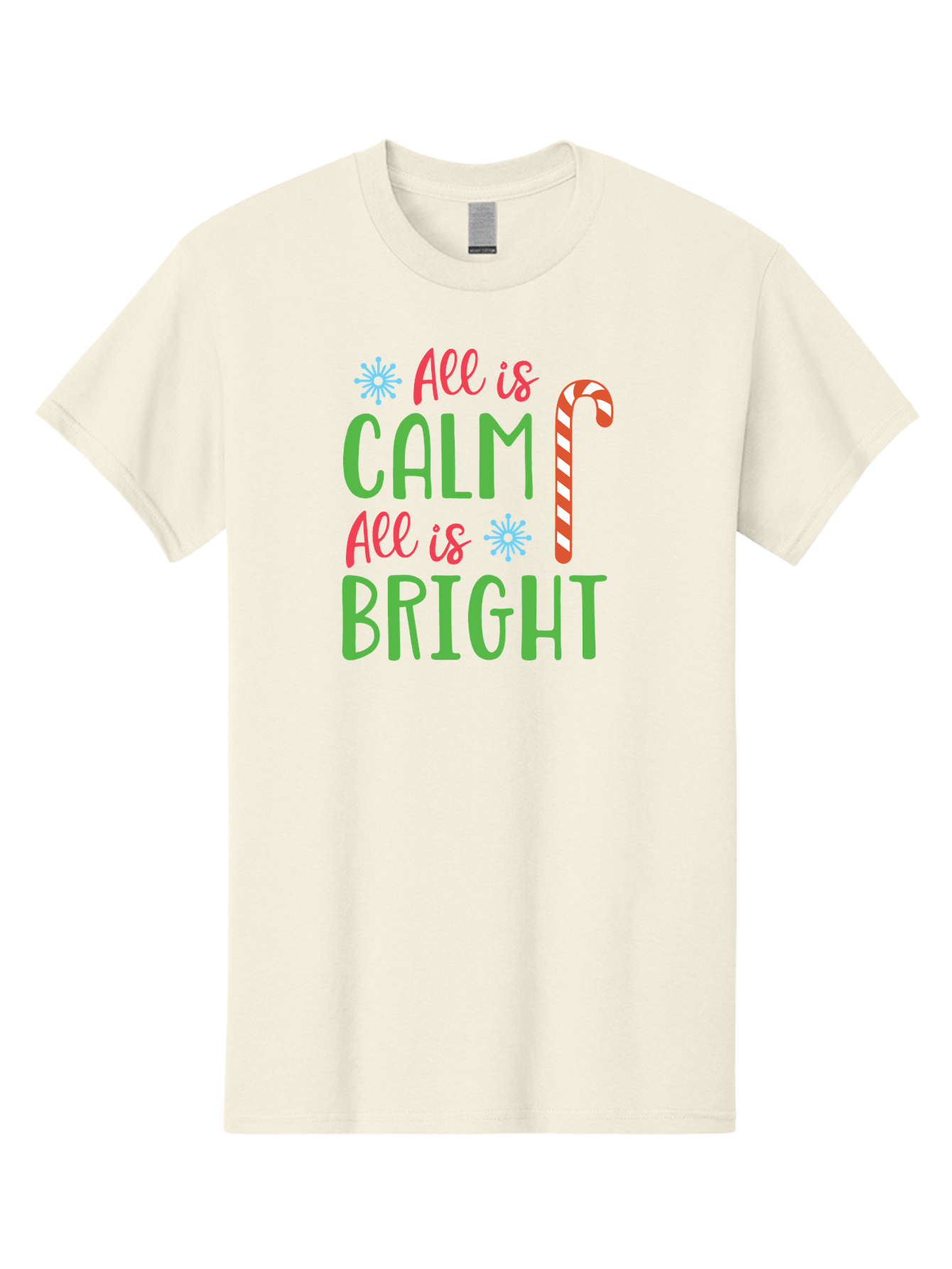 All-Is-Calm-All-Is-Bright Men'S Graphic Tee, 100% Cotton, Comfortable Casual Summer Wear, Machine Washable, Holiday Graphics, Christmas Decor, Candy Cane Art, Festive Typography, Winter Wonderland, Holiday Cheer, Christmas Magic, Sweet Treats, Aac458 17
