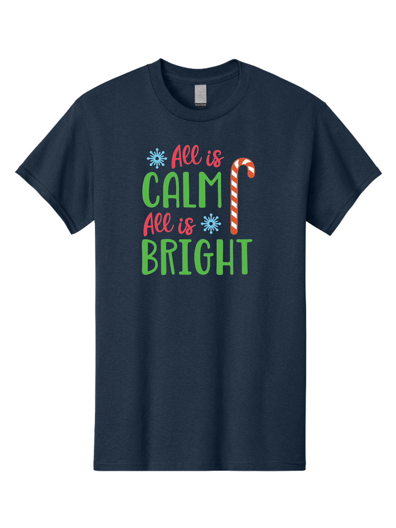 All-Is-Calm-All-Is-Bright Men'S Graphic Tee, 100% Cotton, Comfortable Casual Summer Wear, Machine Washable, Holiday Graphics, Christmas Decor, Candy Cane Art, Festive Typography, Winter Wonderland, Holiday Cheer, Christmas Magic, Sweet Treats, Aac458 29