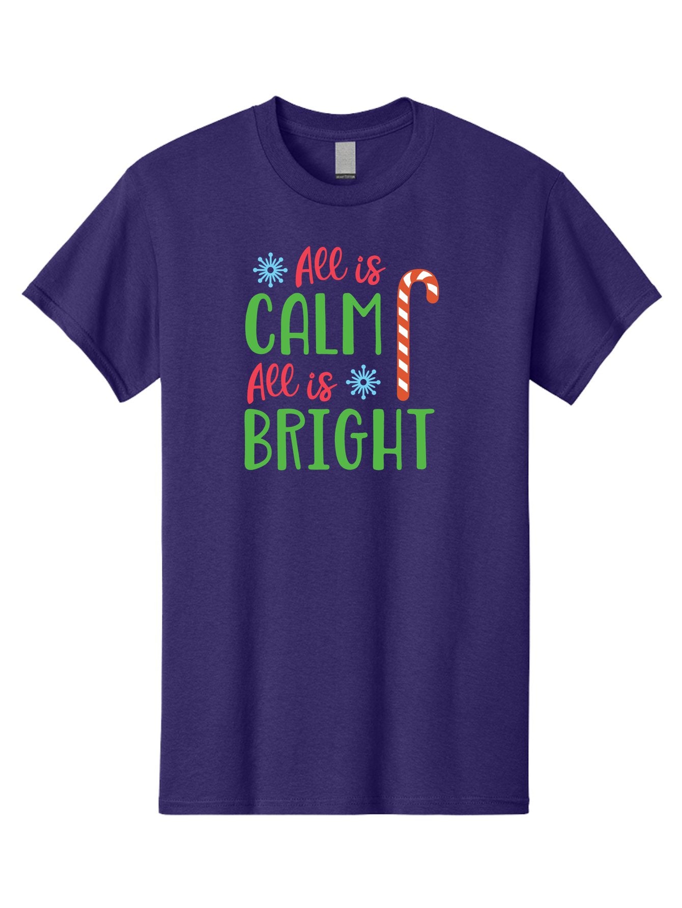 All-Is-Calm-All-Is-Bright Men'S Graphic Tee, 100% Cotton, Comfortable Casual Summer Wear, Machine Washable, Holiday Graphics, Christmas Decor, Candy Cane Art, Festive Typography, Winter Wonderland, Holiday Cheer, Christmas Magic, Sweet Treats, Aac458 11