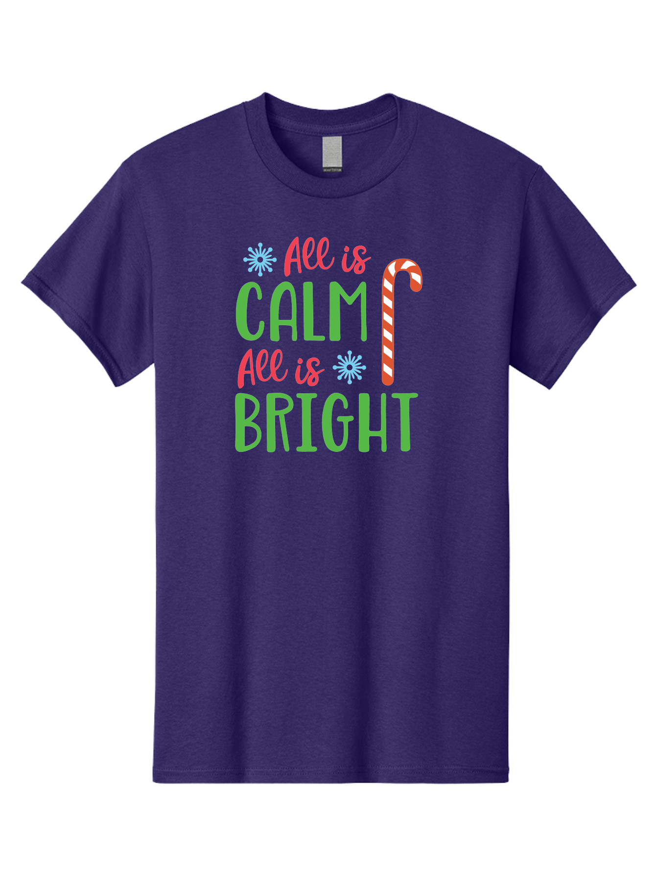 All-Is-Calm-All-Is-Bright Men'S Graphic Tee, 100% Cotton, Comfortable Casual Summer Wear, Machine Washable, Holiday Graphics, Christmas Decor, Candy Cane Art, Festive Typography, Winter Wonderland, Holiday Cheer, Christmas Magic, Sweet Treats, Aac458 7