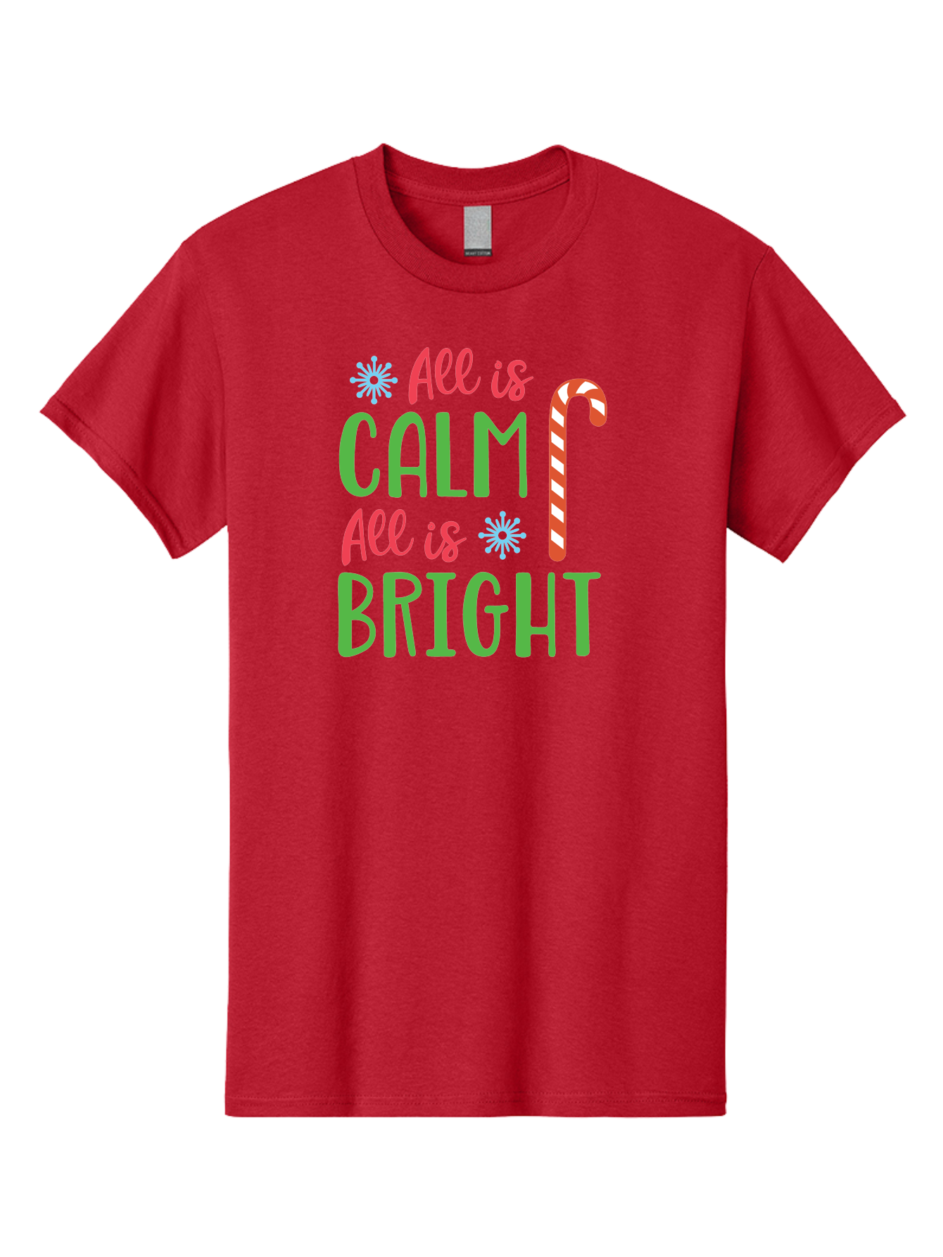 All-Is-Calm-All-Is-Bright Men'S Graphic Tee, 100% Cotton, Comfortable Casual Summer Wear, Machine Washable, Holiday Graphics, Christmas Decor, Candy Cane Art, Festive Typography, Winter Wonderland, Holiday Cheer, Christmas Magic, Sweet Treats, Aac458 9