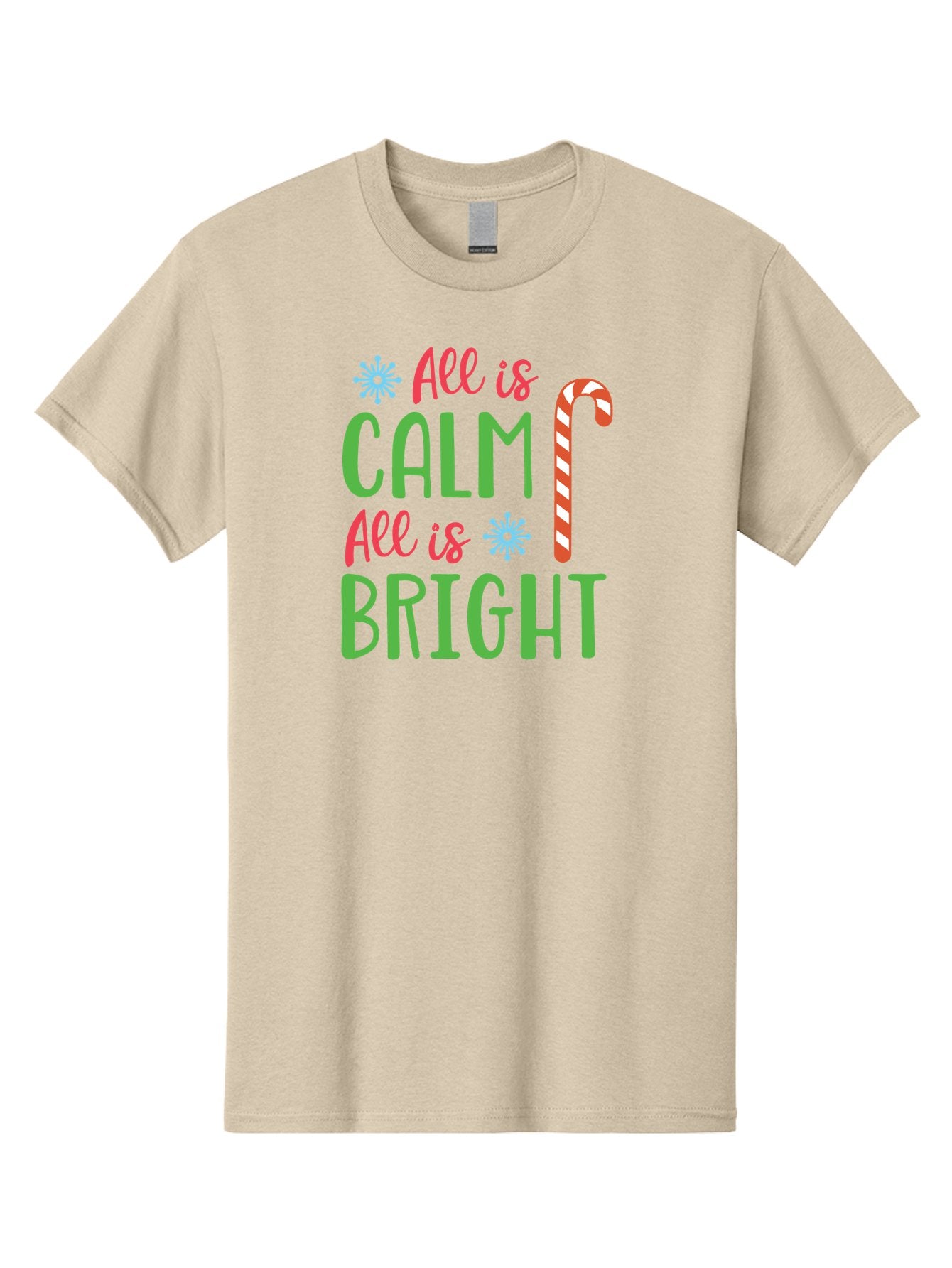 All-Is-Calm-All-Is-Bright Men'S Graphic Tee, 100% Cotton, Comfortable Casual Summer Wear, Machine Washable, Holiday Graphics, Christmas Decor, Candy Cane Art, Festive Typography, Winter Wonderland, Holiday Cheer, Christmas Magic, Sweet Treats, Aac458 6