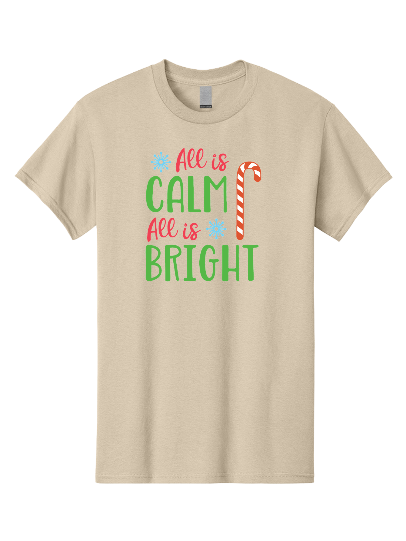 All-Is-Calm-All-Is-Bright Men'S Graphic Tee, 100% Cotton, Comfortable Casual Summer Wear, Machine Washable, Holiday Graphics, Christmas Decor, Candy Cane Art, Festive Typography, Winter Wonderland, Holiday Cheer, Christmas Magic, Sweet Treats, Aac458 13