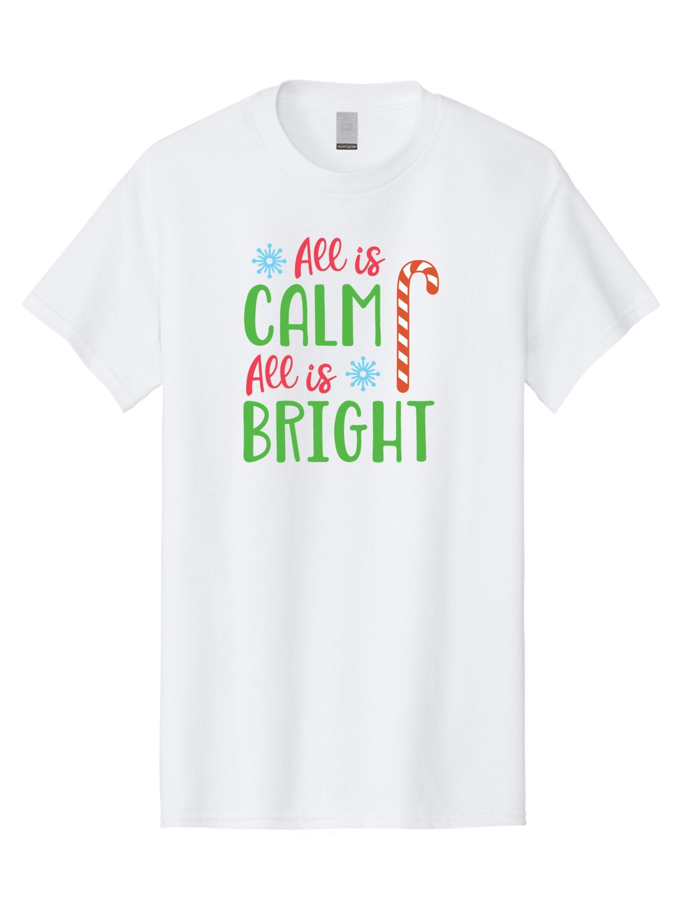 All-Is-Calm-All-Is-Bright Men'S Graphic Tee, 100% Cotton, Comfortable Casual Summer Wear, Machine Washable, Holiday Graphics, Christmas Decor, Candy Cane Art, Festive Typography, Winter Wonderland, Holiday Cheer, Christmas Magic, Sweet Treats, Aac458 15