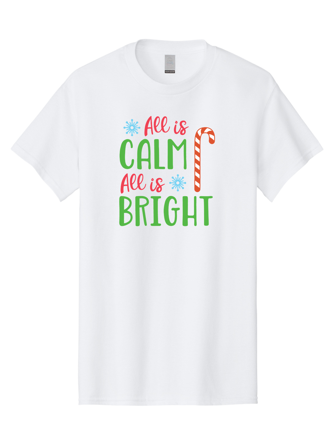 All-Is-Calm-All-Is-Bright Men'S Graphic Tee, 100% Cotton, Comfortable Casual Summer Wear, Machine Washable, Holiday Graphics, Christmas Decor, Candy Cane Art, Festive Typography, Winter Wonderland, Holiday Cheer, Christmas Magic, Sweet Treats, Aac458