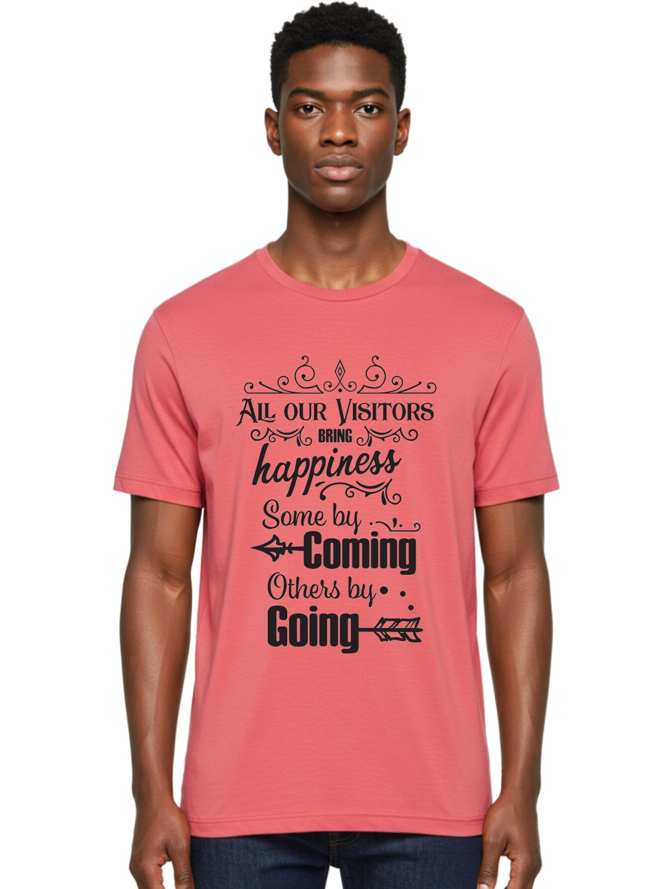All-Our-Visitors Men'S Graphic Tee, 100% Cotton, Comfortable Casual Summer Wear, Machine Washable, Inspirational Quote, Happiness, Visitors, Coming And Going, Positivity, Motivational Message, Funny Saying, Witty Humor, Guest Book Quote Aac459 25