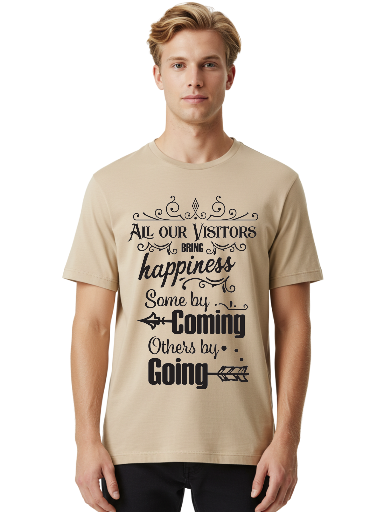 All-Our-Visitors Men'S Graphic Tee, 100% Cotton, Comfortable Casual Summer Wear, Machine Washable, Inspirational Quote, Happiness, Visitors, Coming And Going, Positivity, Motivational Message, Funny Saying, Witty Humor, Guest Book Quote Aac459 22