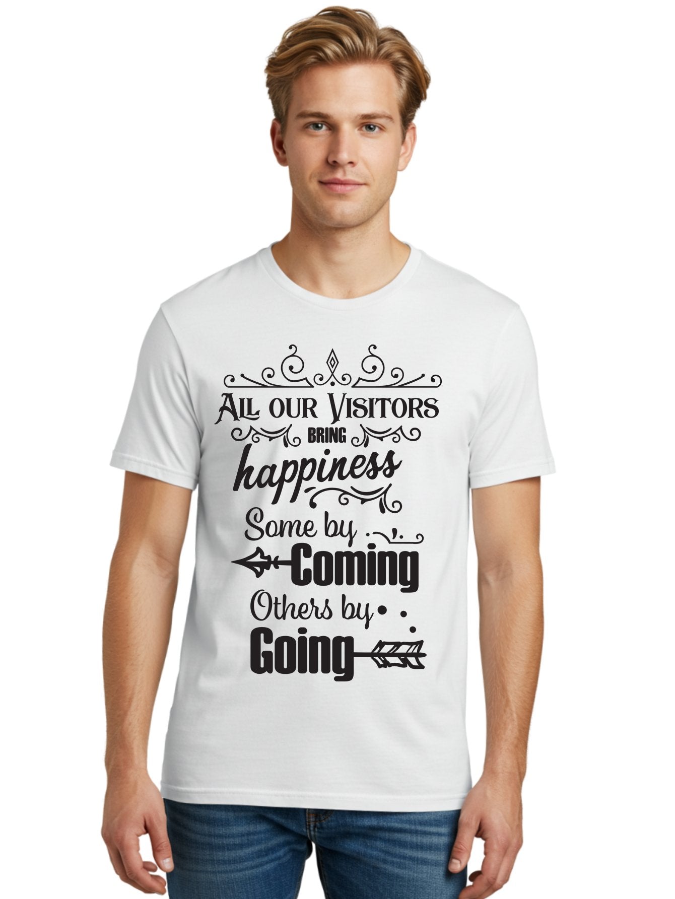 All-Our-Visitors Men'S Graphic Tee, 100% Cotton, Comfortable Casual Summer Wear, Machine Washable, Inspirational Quote, Happiness, Visitors, Coming And Going, Positivity, Motivational Message, Funny Saying, Witty Humor, Guest Book Quote Aac459 18